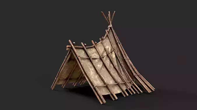 Primitive Wood and Fabric Tent Shelter 7