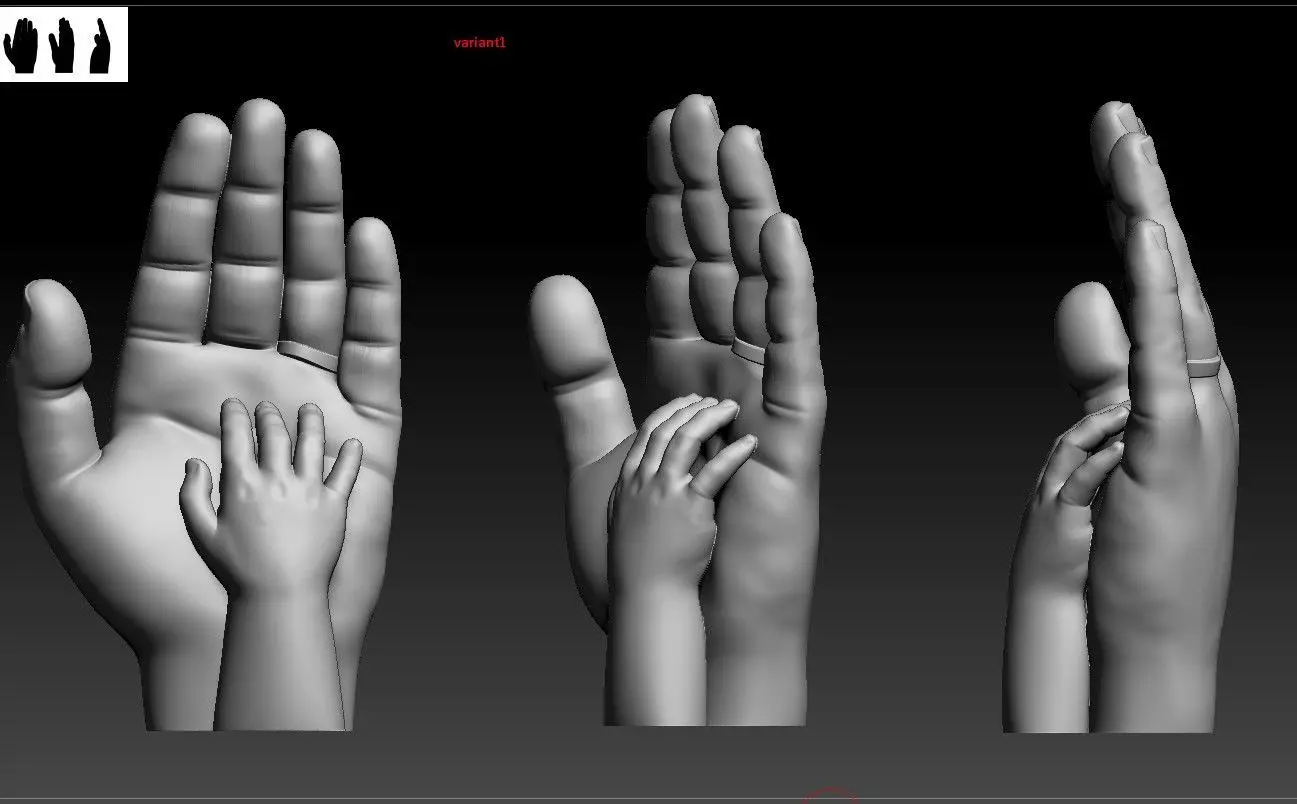 mother with baby hand sculpture 3D print model_0
