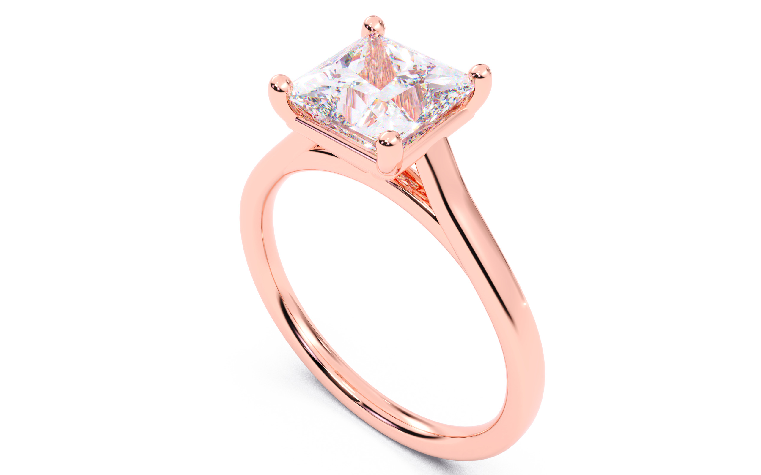 Princess Diamond Cathedral Setting Solitaire Diamond Ring 3D print model_8