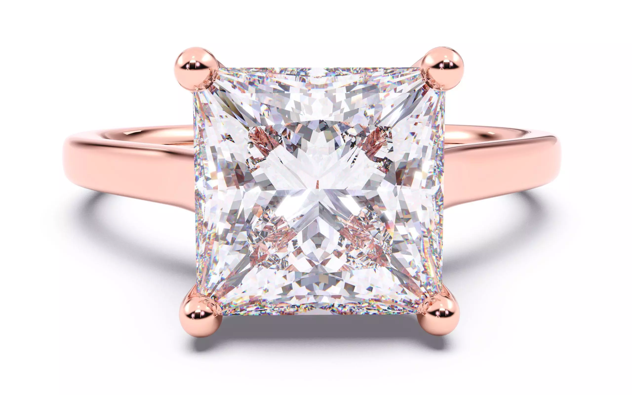 Princess Diamond Cathedral Setting Solitaire Diamond Ring 3D print model_0