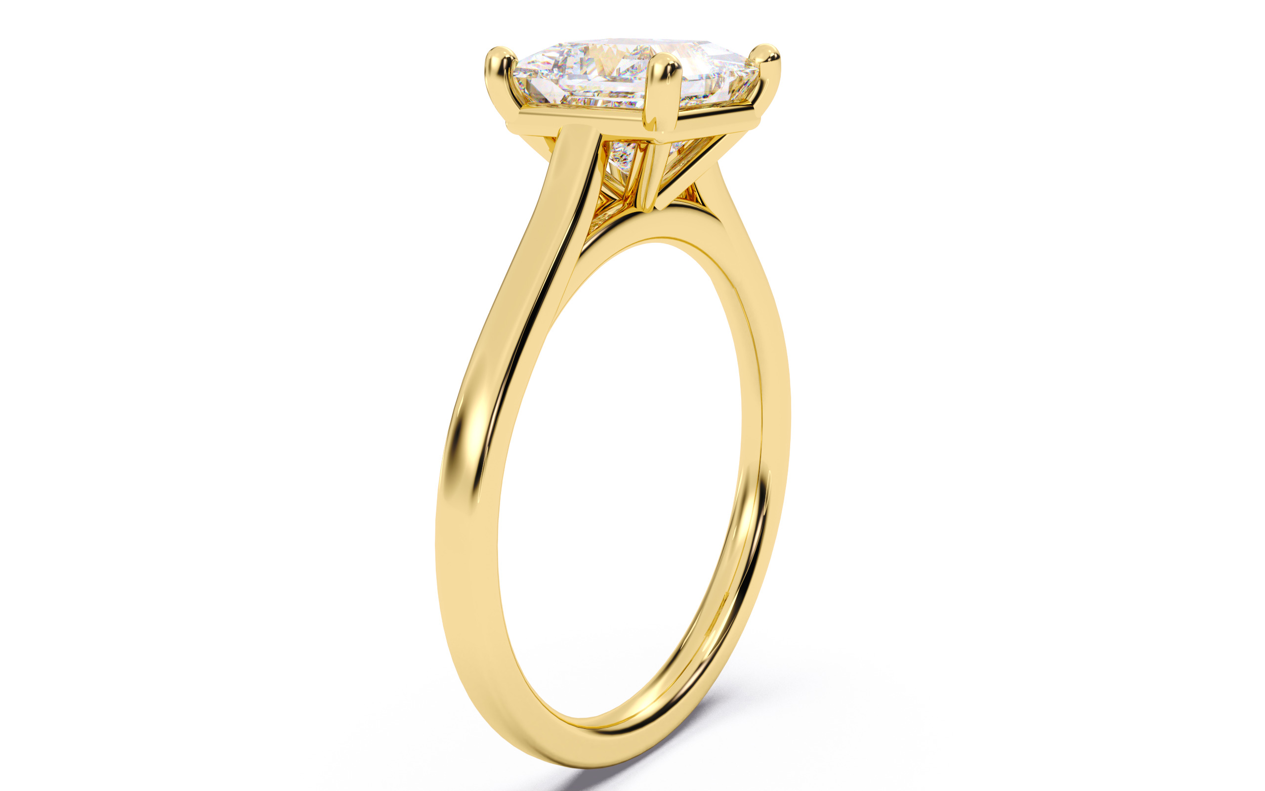 Princess Diamond Cathedral Setting Solitaire Diamond Ring 3D print model_16