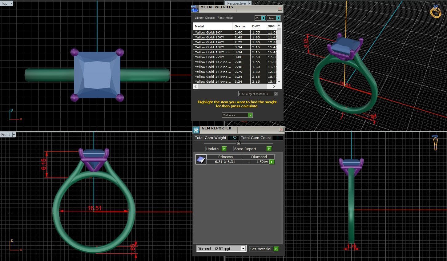 Princess Diamond Cathedral Setting Solitaire Diamond Ring 3D print model_3