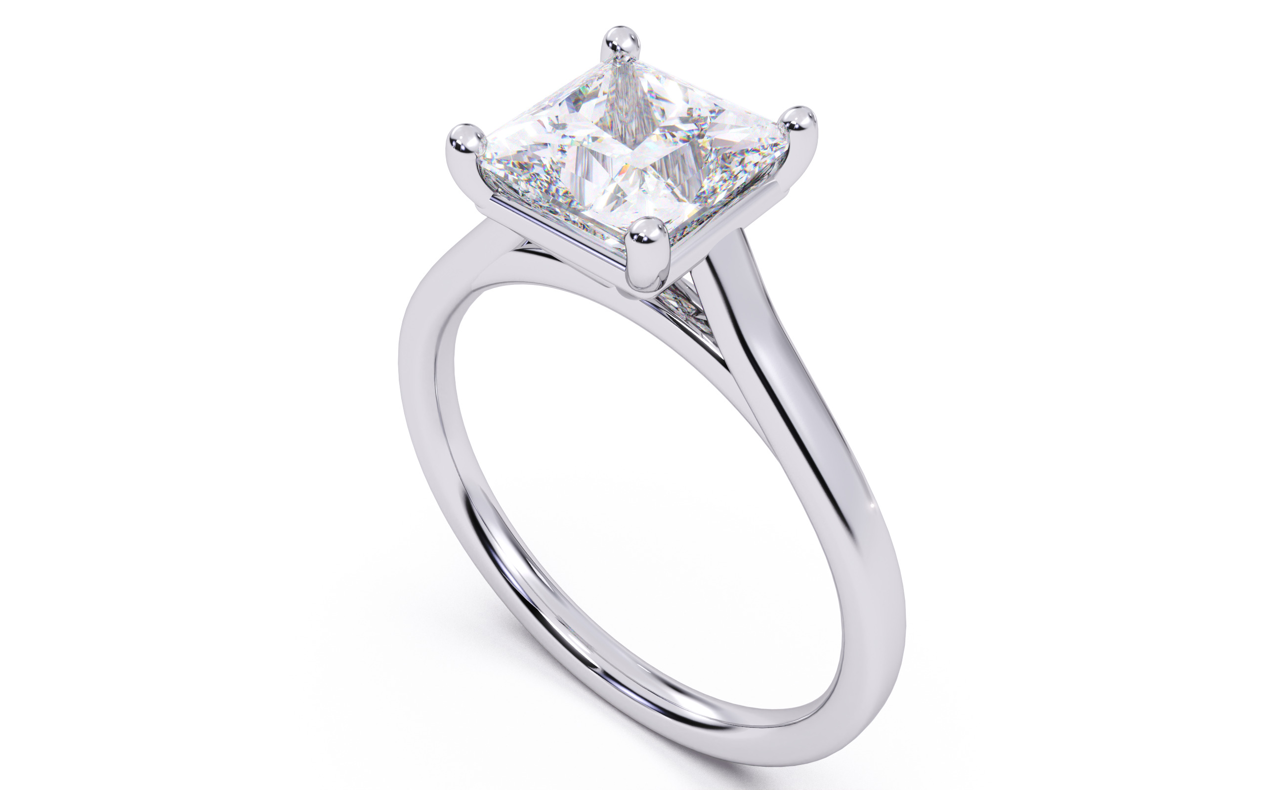 Princess Diamond Cathedral Setting Solitaire Diamond Ring 3D print model_11