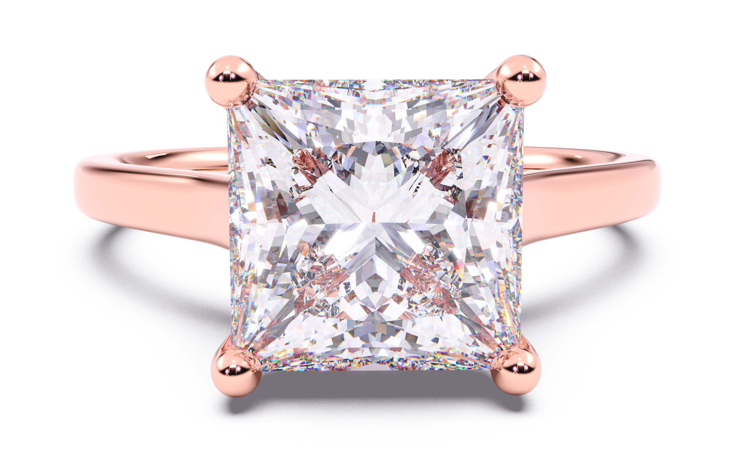 Princess Diamond Cathedral Setting Solitaire Diamond Ring 3D print model_14