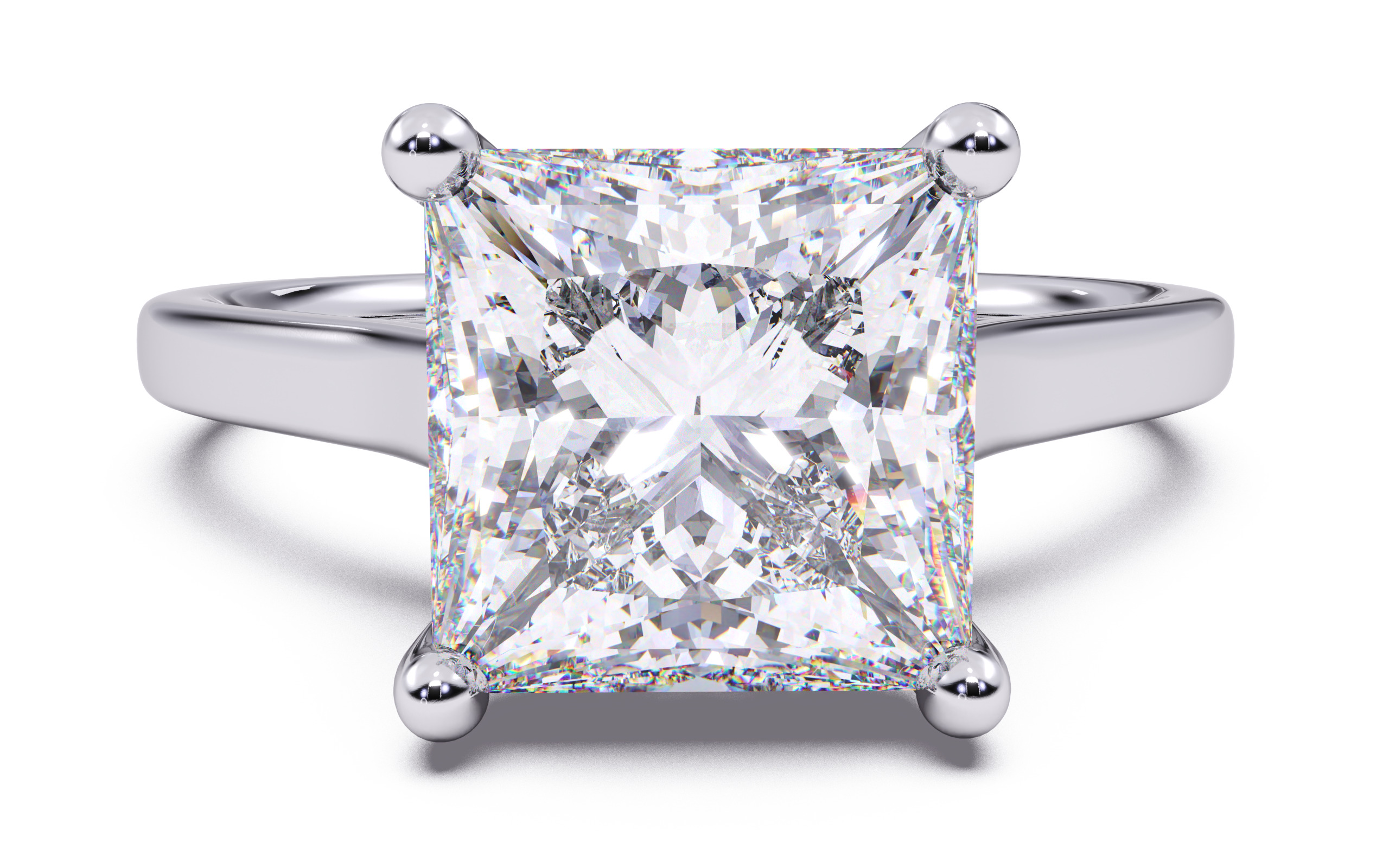 Princess Diamond Cathedral Setting Solitaire Diamond Ring 3D print model_20