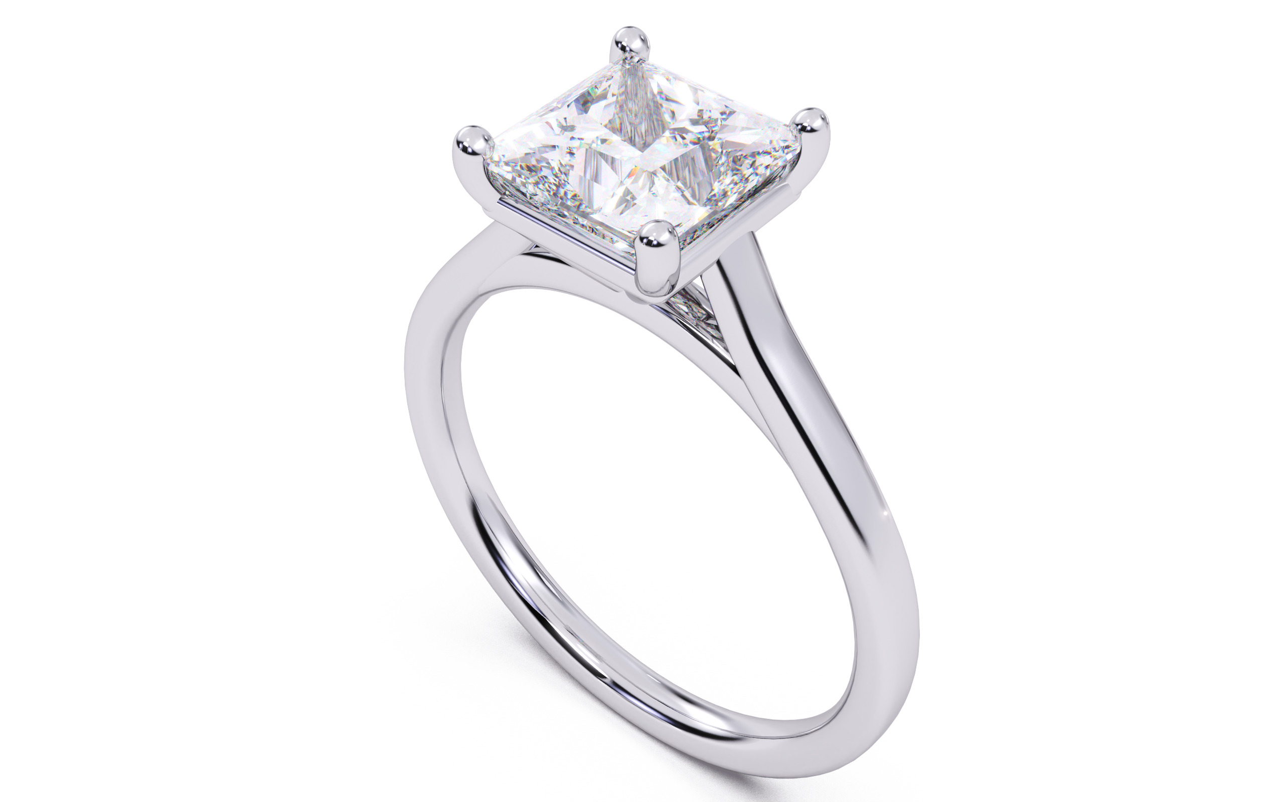 Princess Diamond Cathedral Setting Solitaire Diamond Ring 3D print model_12