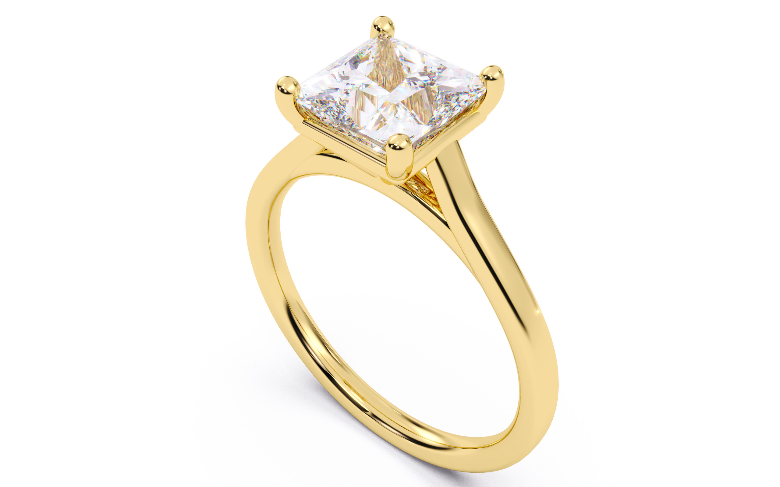 Princess Diamond Cathedral Setting Solitaire Diamond Ring 3D print model_9