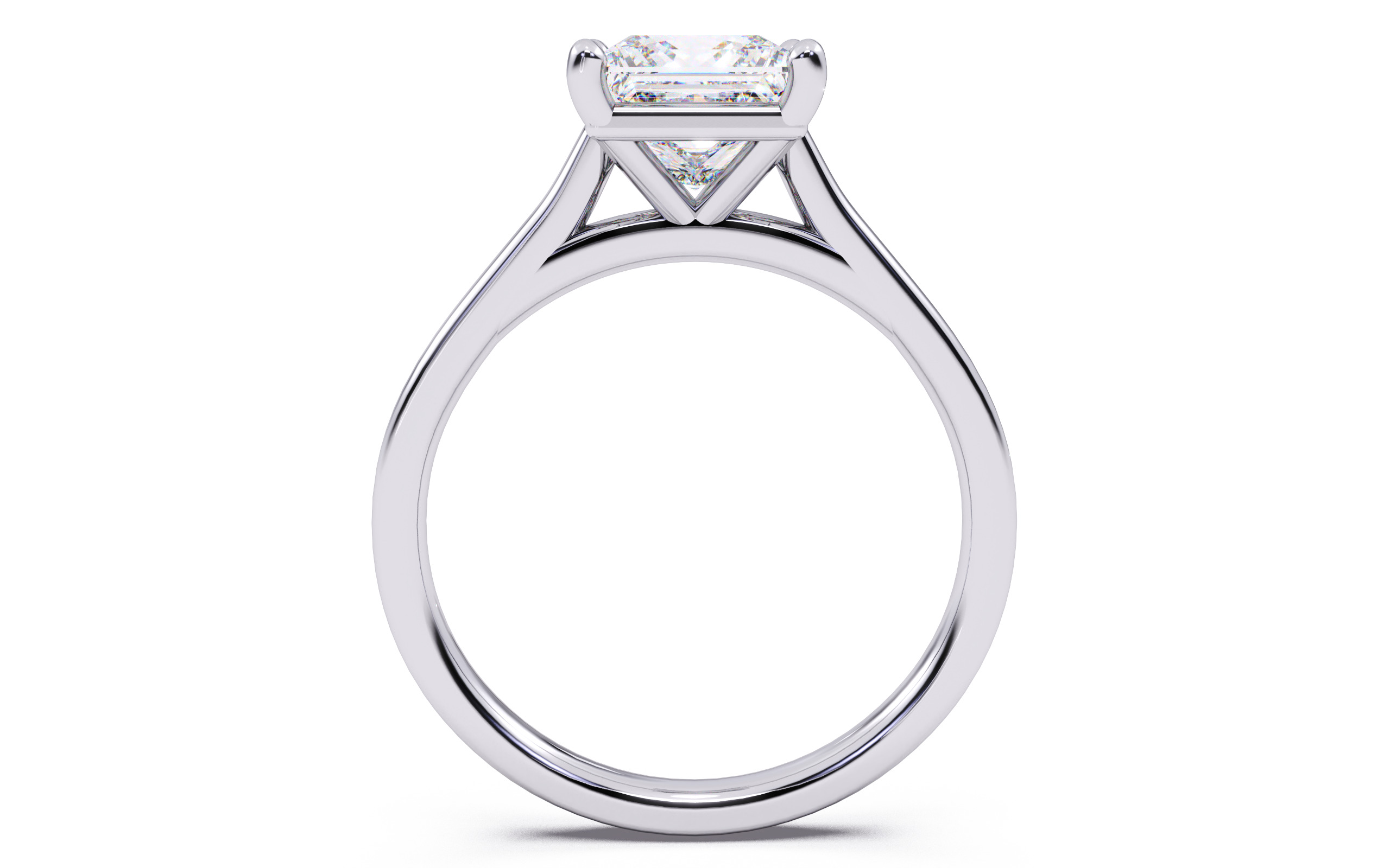 Princess Diamond Cathedral Setting Solitaire Diamond Ring 3D print model_4