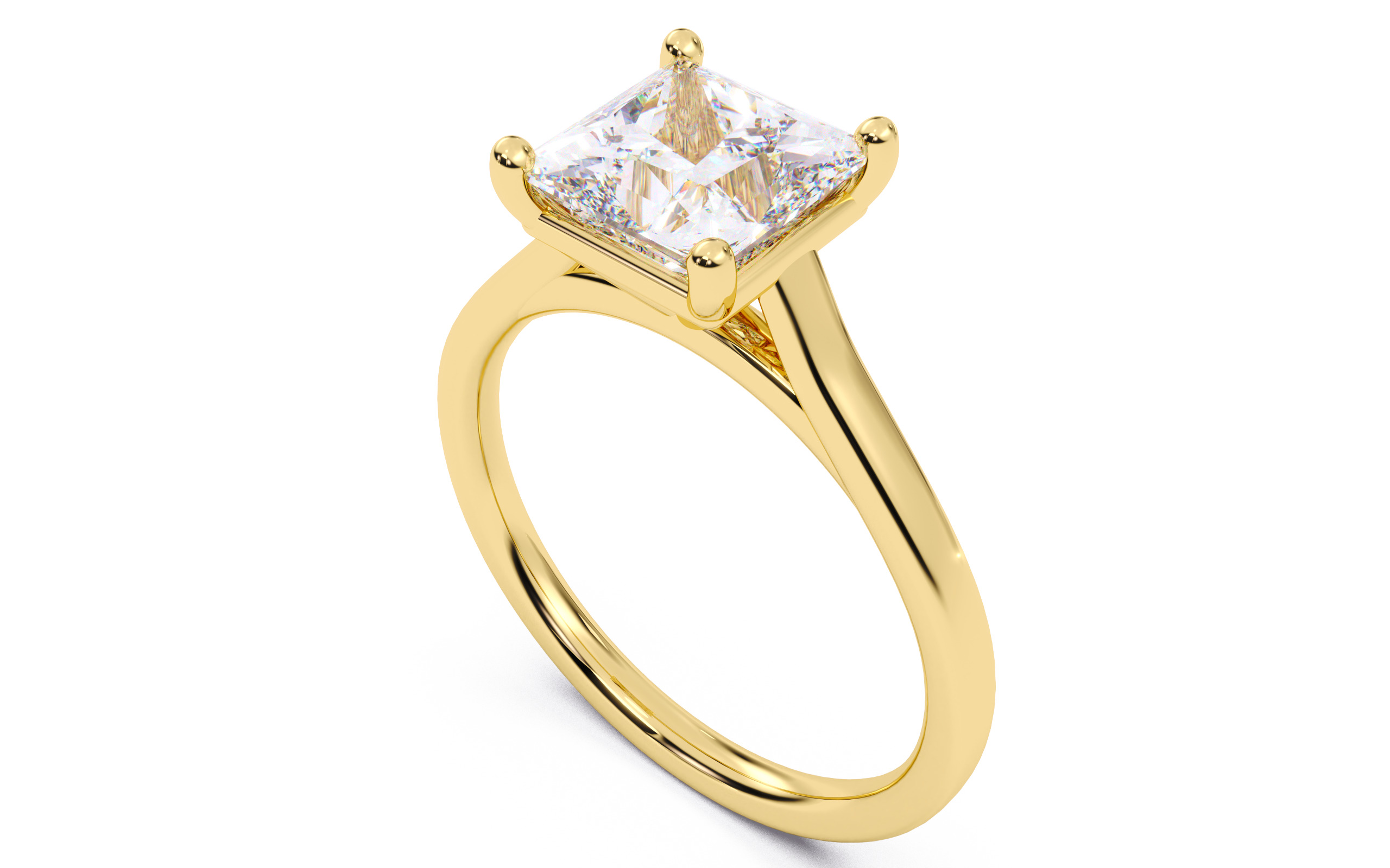 Princess Diamond Cathedral Setting Solitaire Diamond Ring 3D print model_10