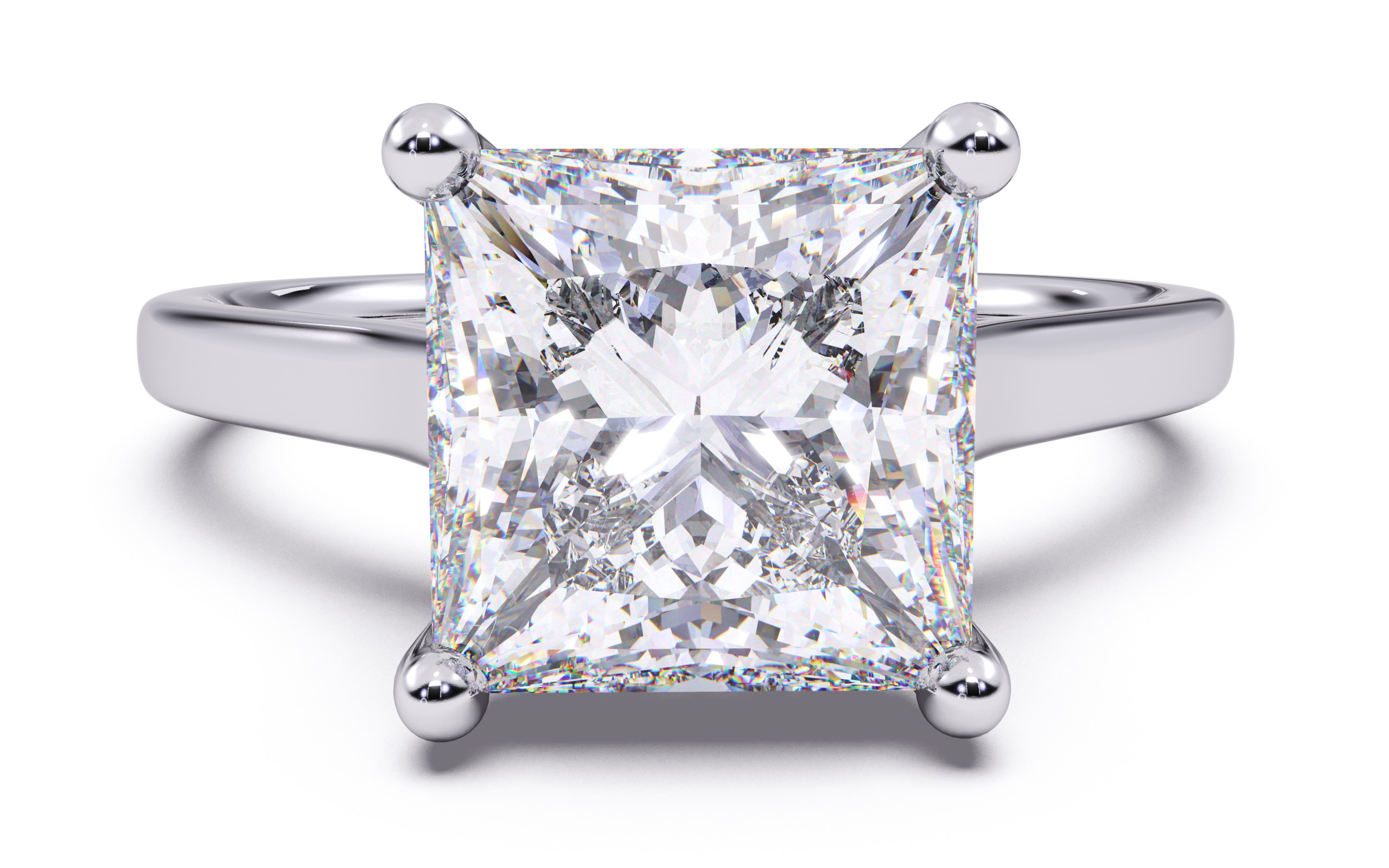 Princess Diamond Cathedral Setting Solitaire Diamond Ring 3D print model_2