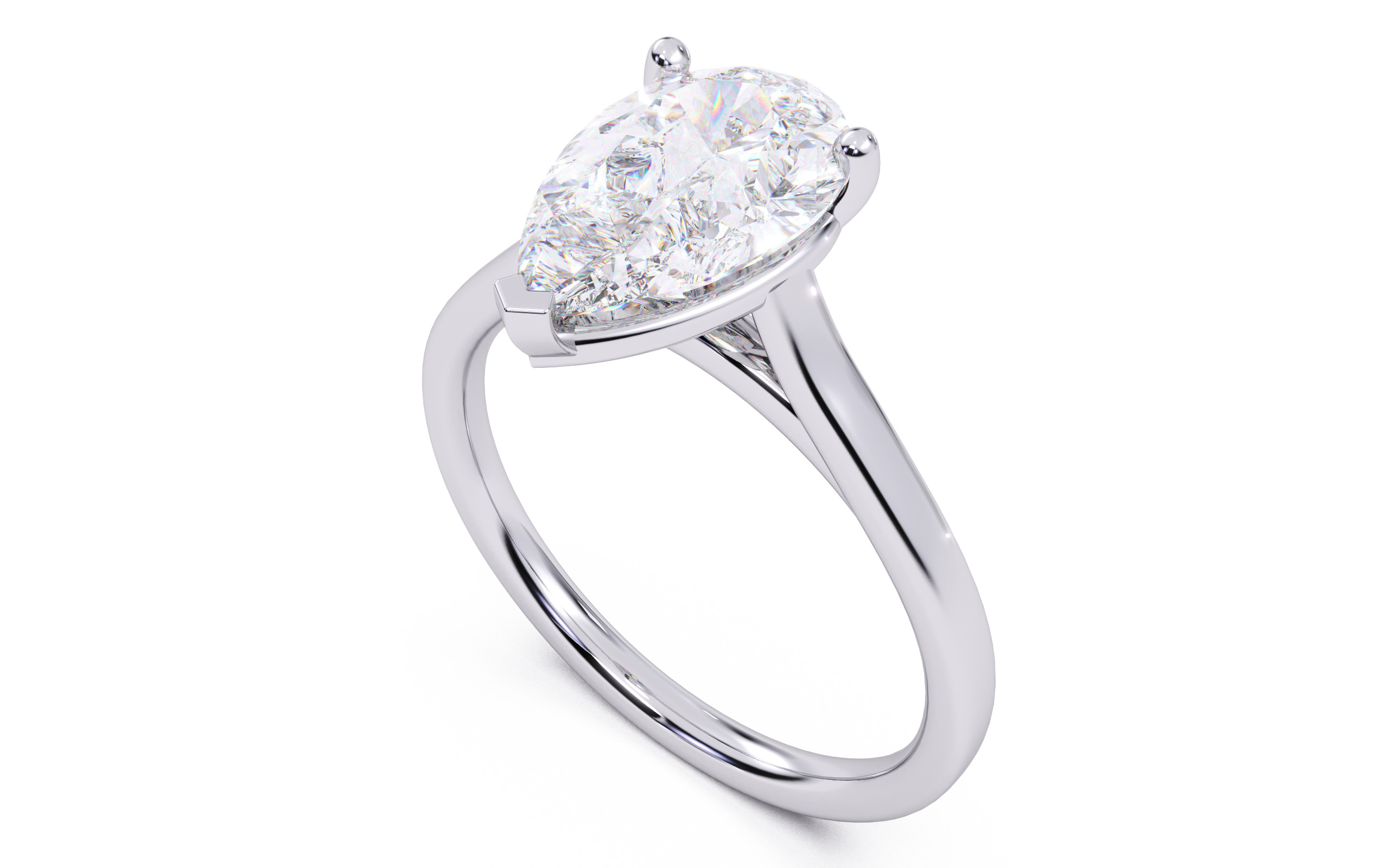 Pear Diamond Cathedral Setting Solitaire Diamond Ring 3D print model_13