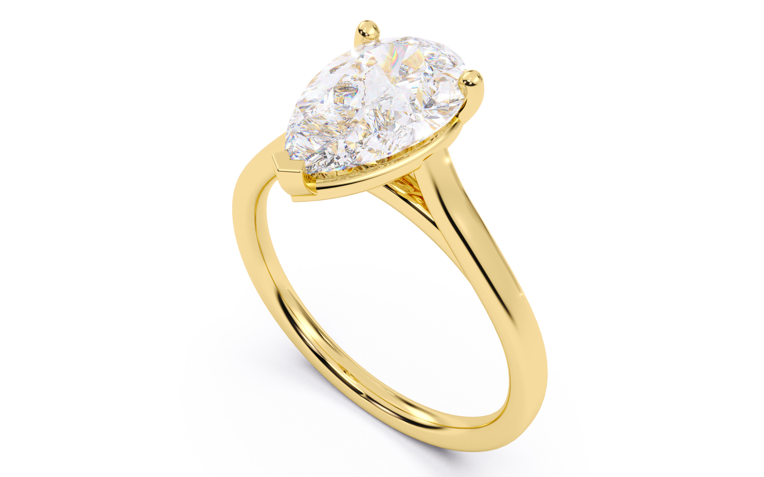 Pear Diamond Cathedral Setting Solitaire Diamond Ring 3D print model_10