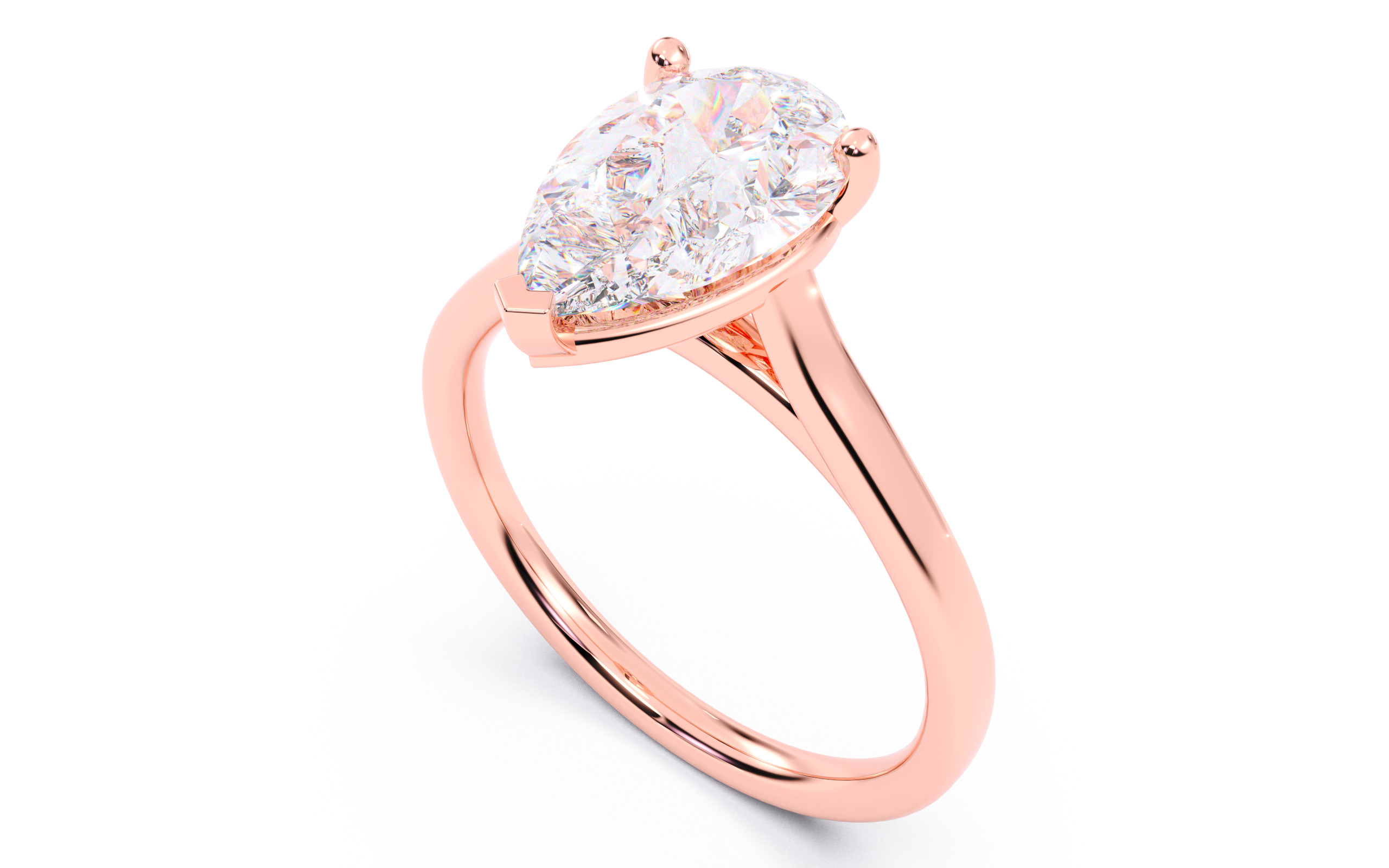 Pear Diamond Cathedral Setting Solitaire Diamond Ring 3D print model_8