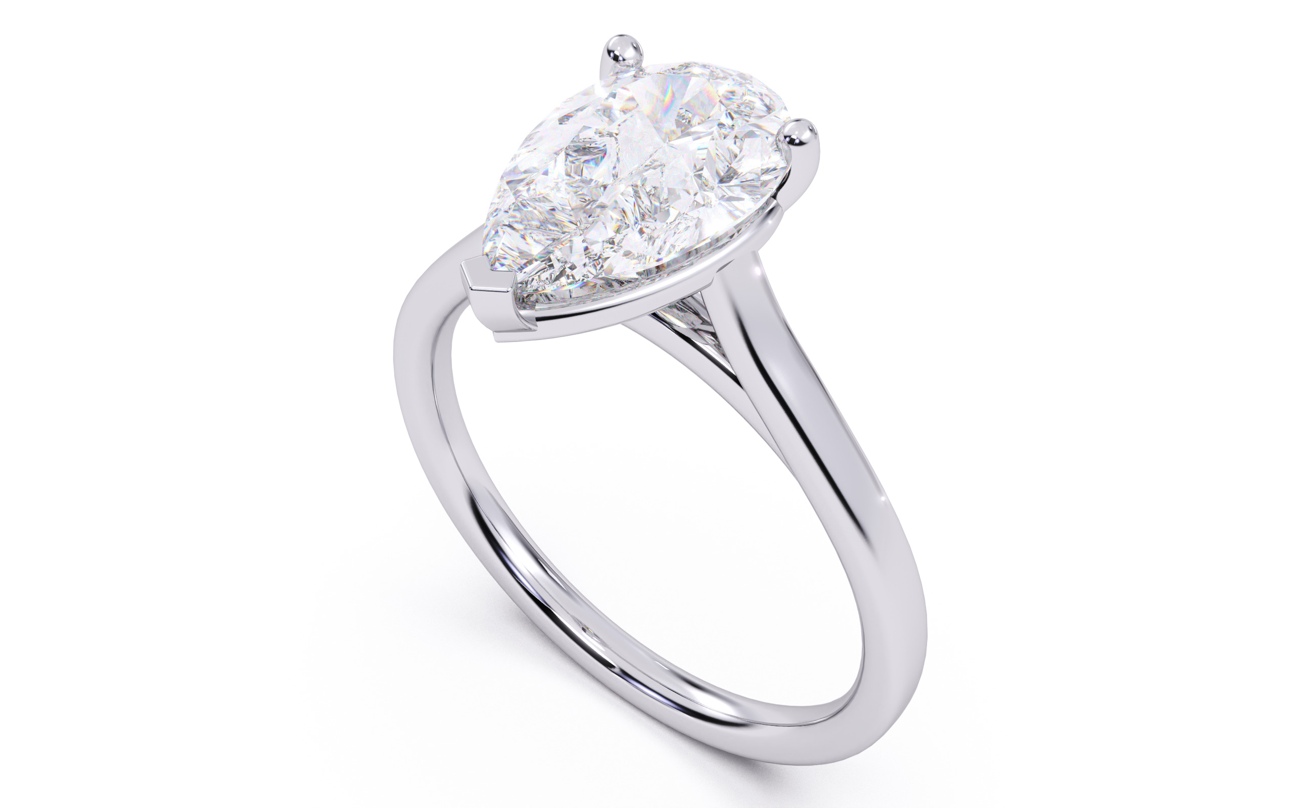 Pear Diamond Cathedral Setting Solitaire Diamond Ring 3D print model_12
