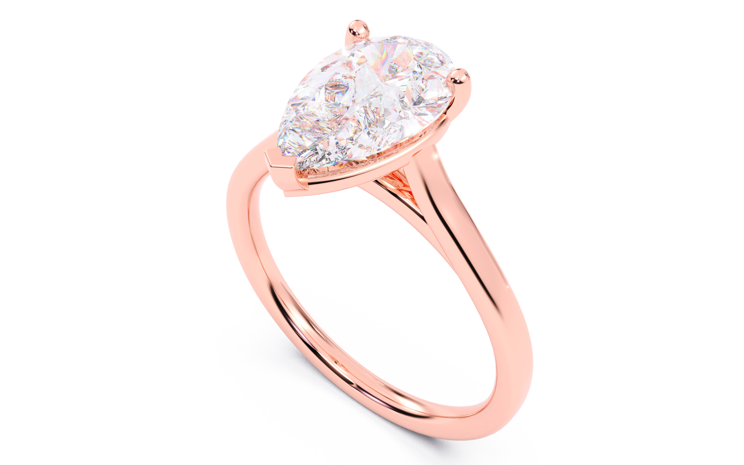 Pear Diamond Cathedral Setting Solitaire Diamond Ring 3D print model_9