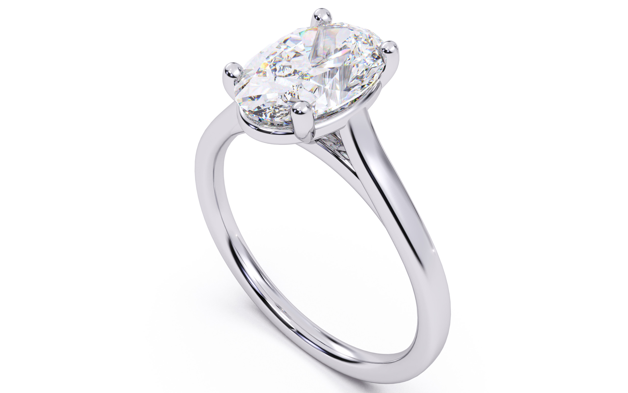 Oval Diamond Cathedral Setting Solitaire Diamond Ring 3D print model_11