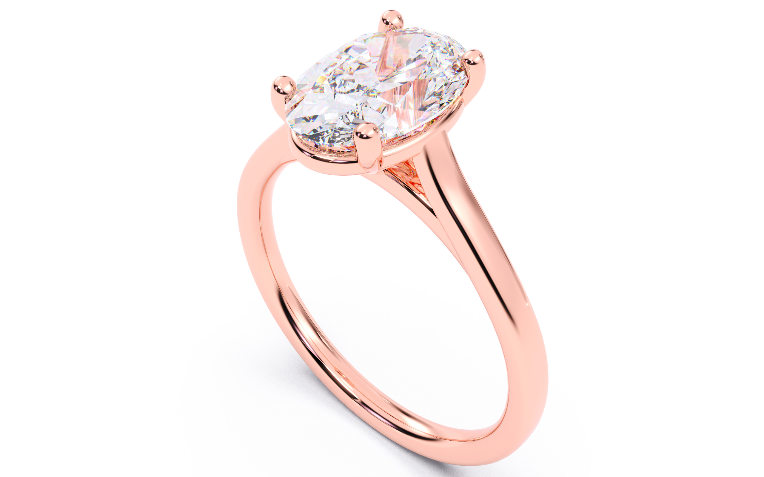 Oval Diamond Cathedral Setting Solitaire Diamond Ring 3D print model_7