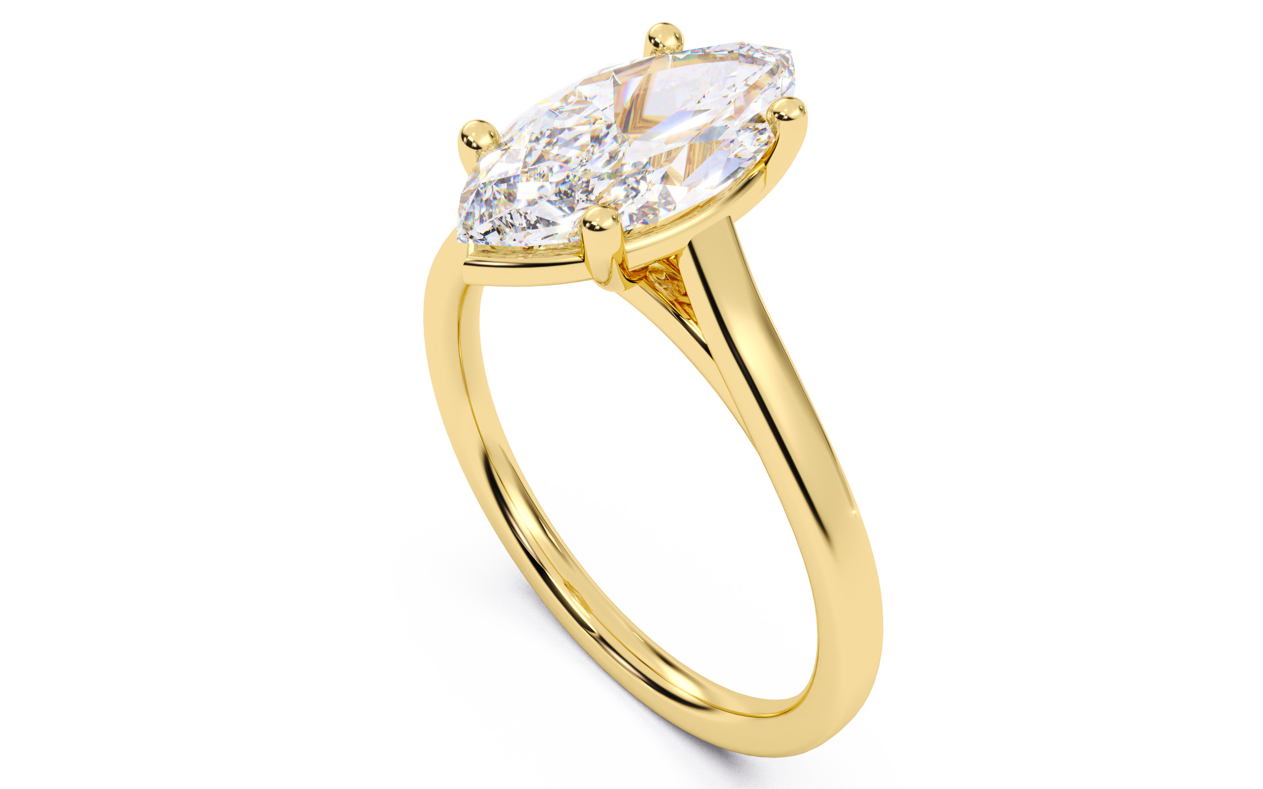 Marquise Diamond Cathedral Setting Solitaire Diamond Ring 3D print model_13