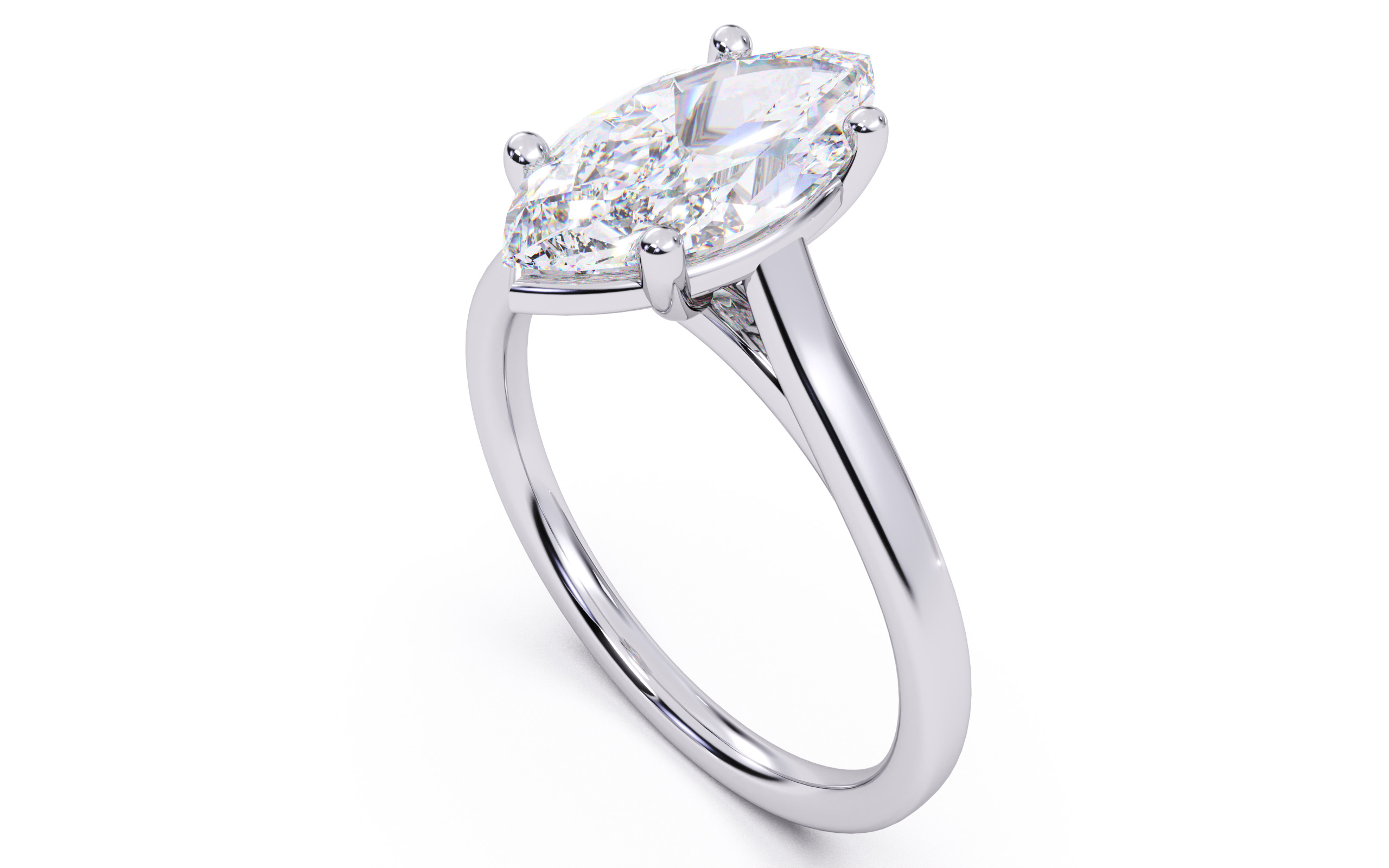 Marquise Diamond Cathedral Setting Solitaire Diamond Ring 3D print model_9