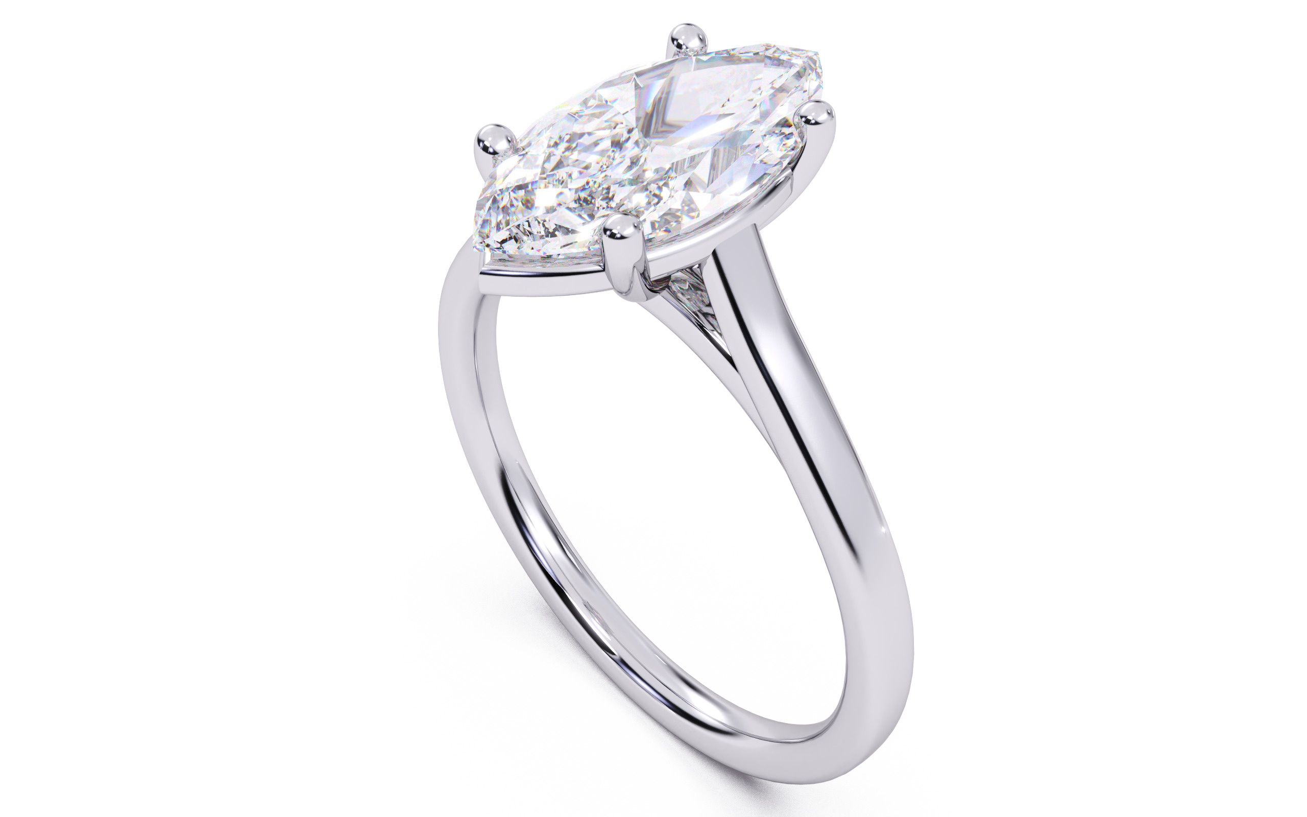 Marquise Diamond Cathedral Setting Solitaire Diamond Ring 3D print model_11