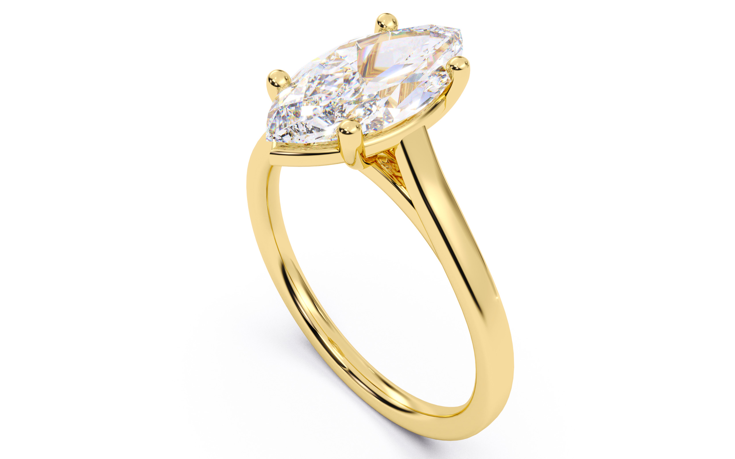 Marquise Diamond Cathedral Setting Solitaire Diamond Ring 3D print model_12