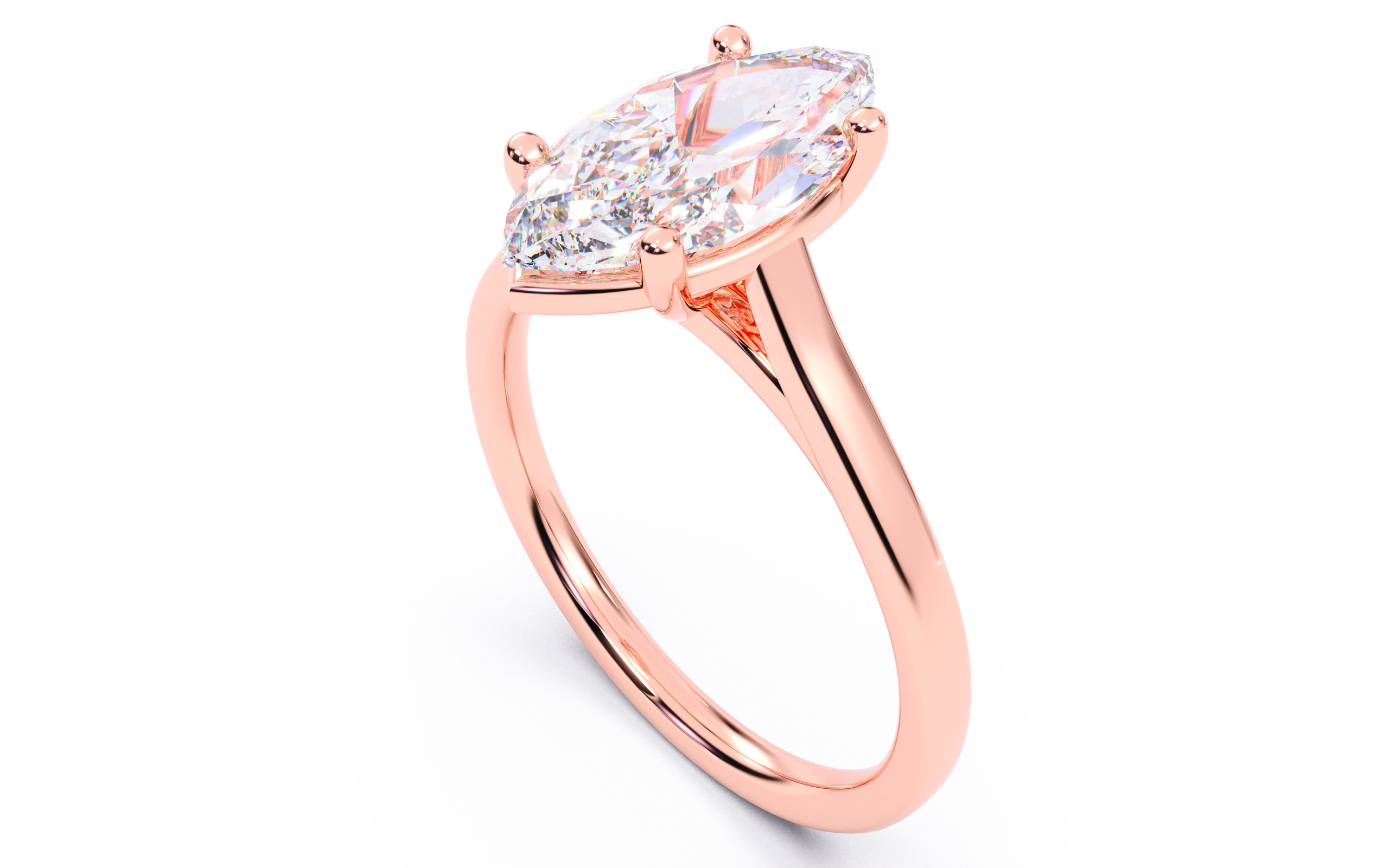 Marquise Diamond Cathedral Setting Solitaire Diamond Ring 3D print model_7
