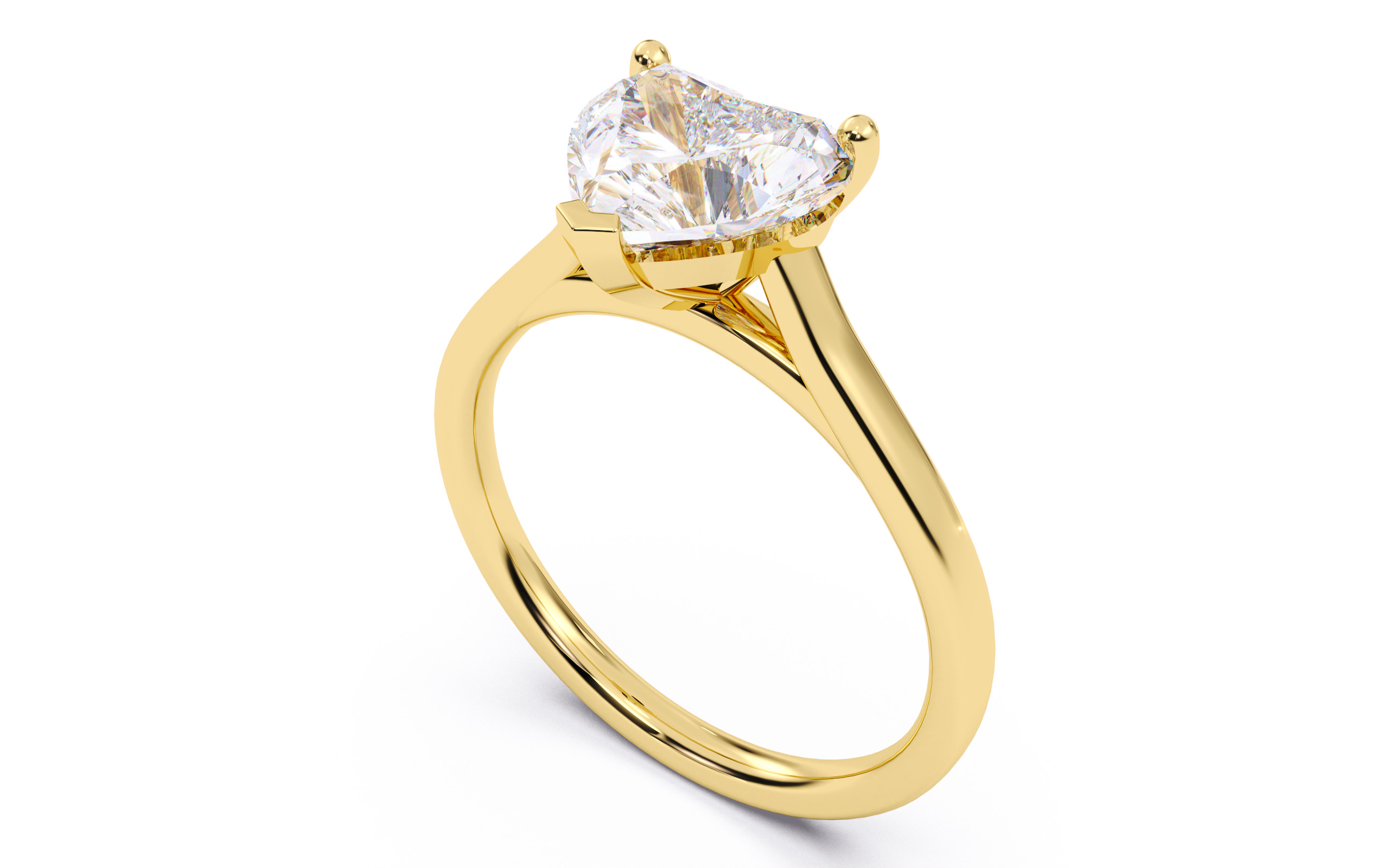 Heart Diamond Cathedral Setting Solitaire Diamond Ring 3D print model_9
