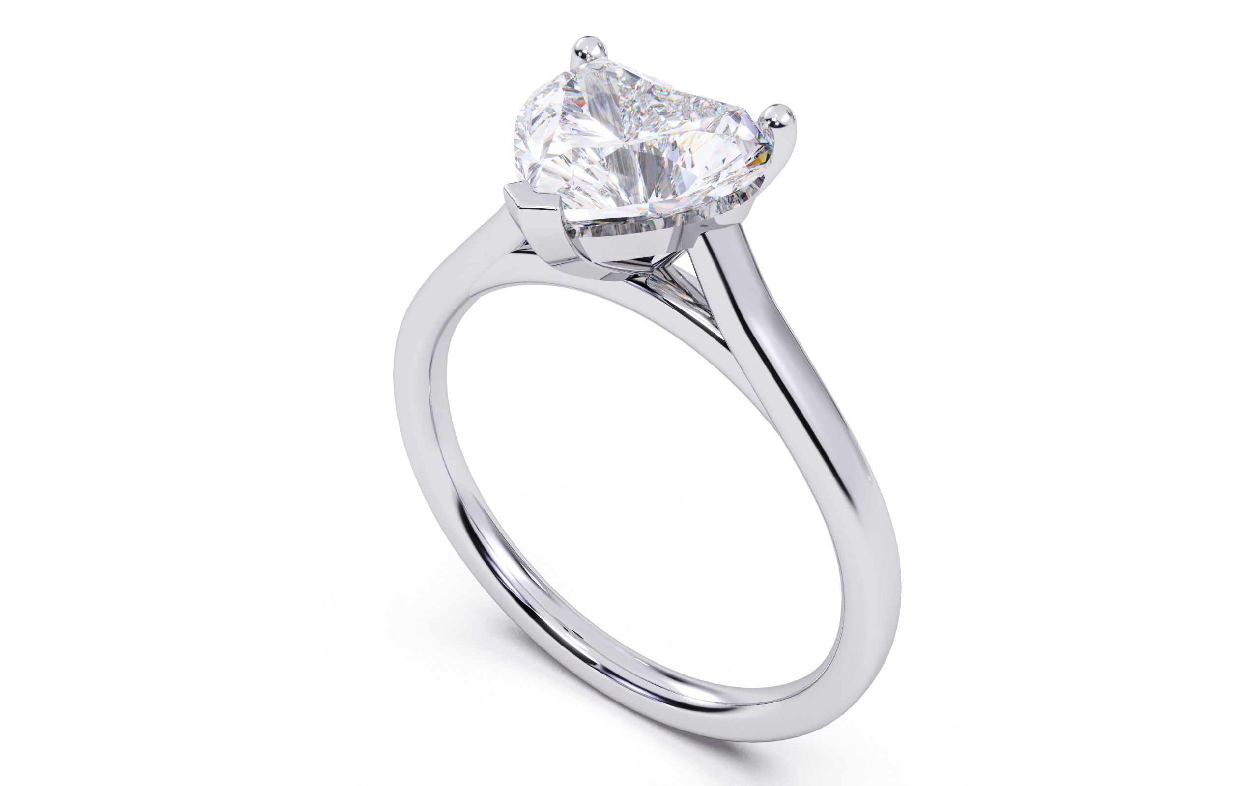 Heart Diamond Cathedral Setting Solitaire Diamond Ring 3D print model_11