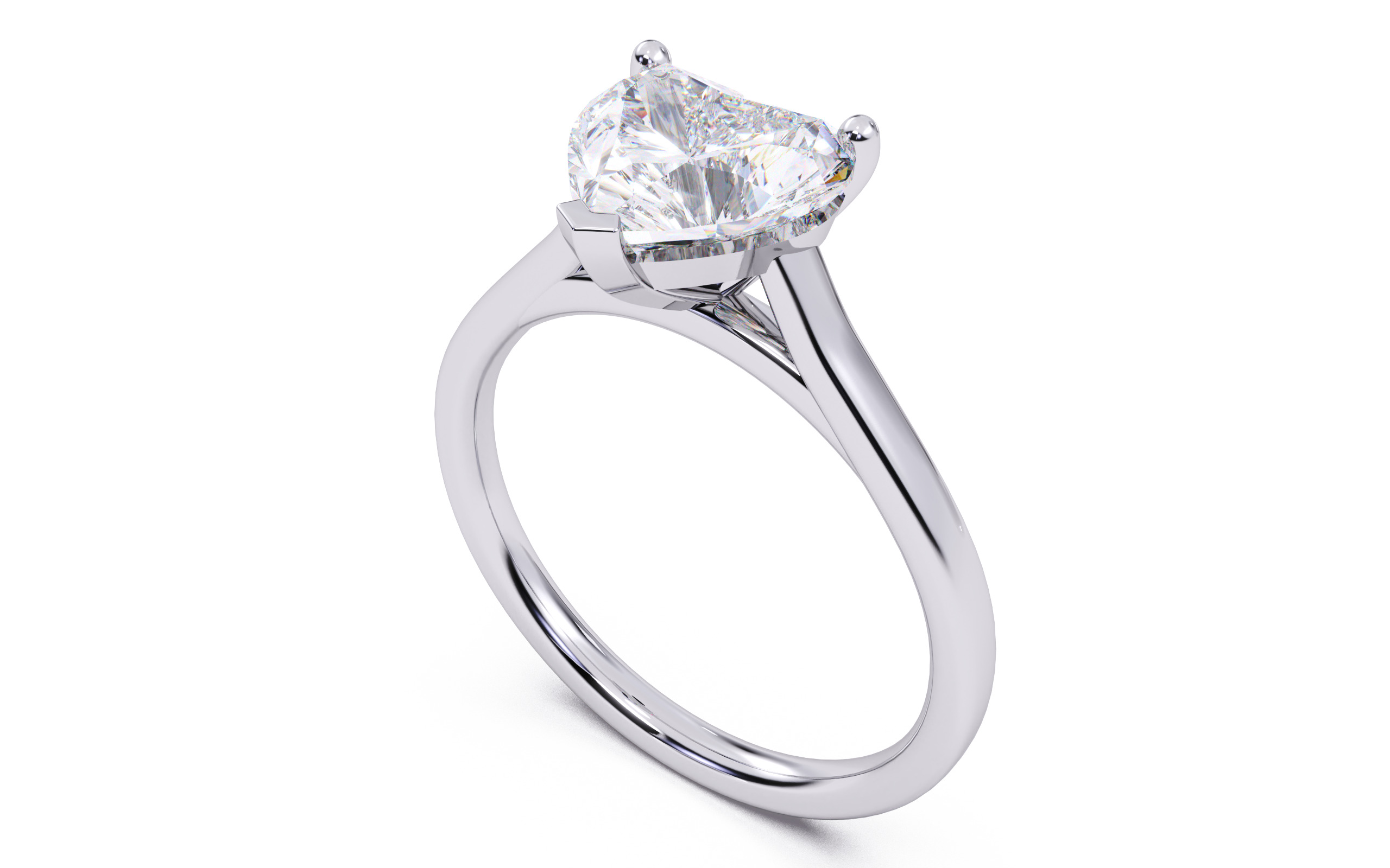 Heart Diamond Cathedral Setting Solitaire Diamond Ring 3D print model_12