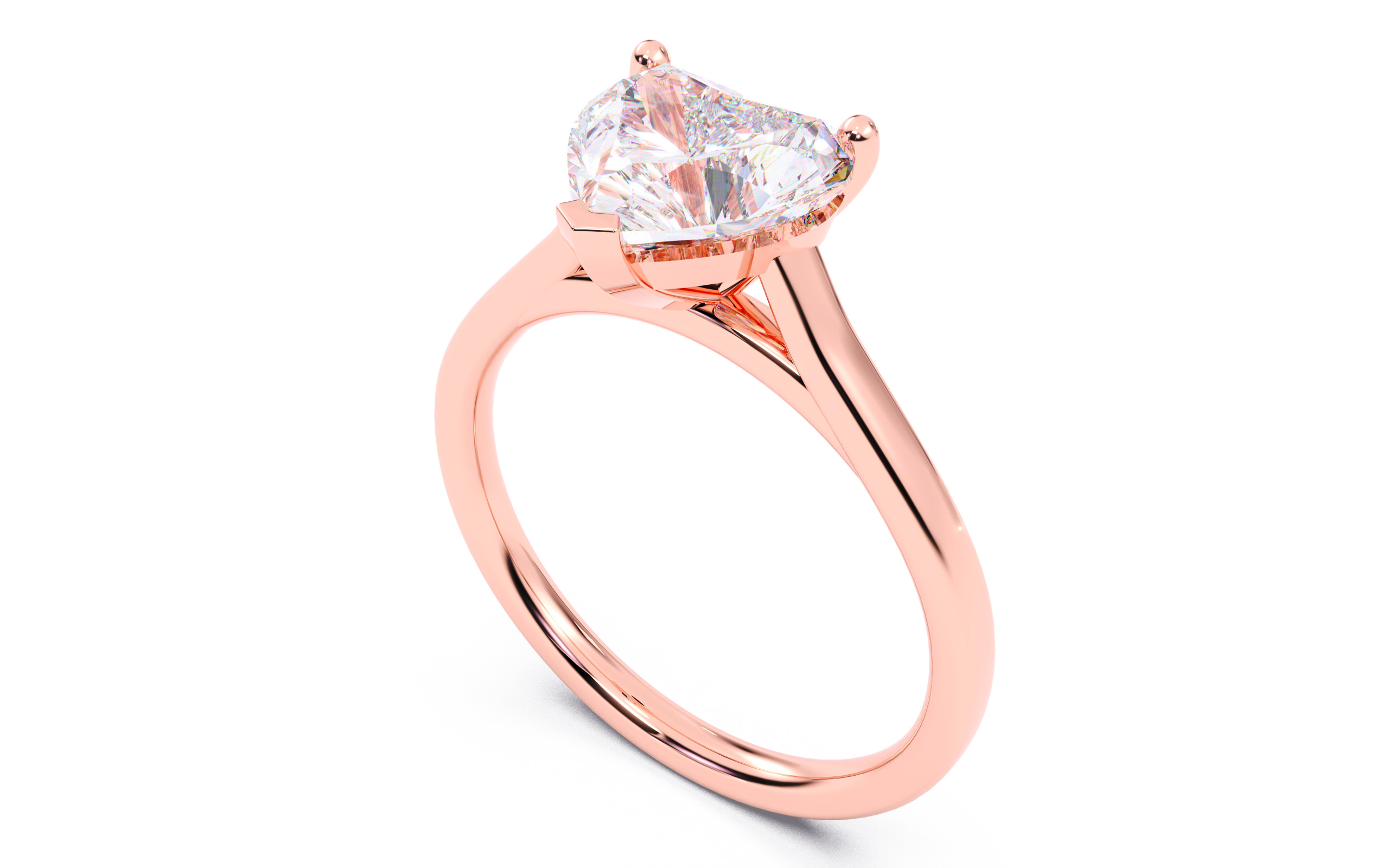 Heart Diamond Cathedral Setting Solitaire Diamond Ring 3D print model_8