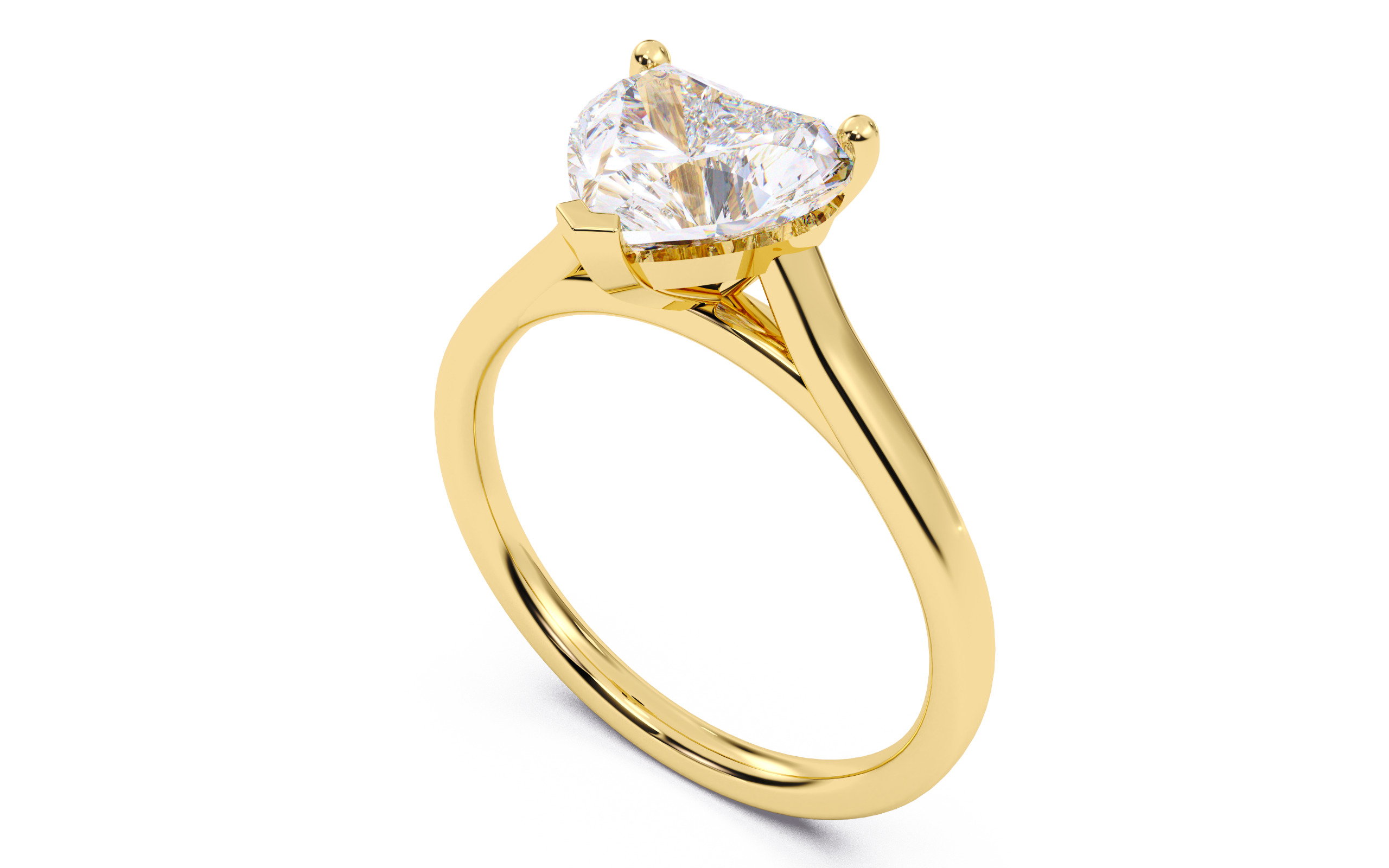Heart Diamond Cathedral Setting Solitaire Diamond Ring 3D print model_10