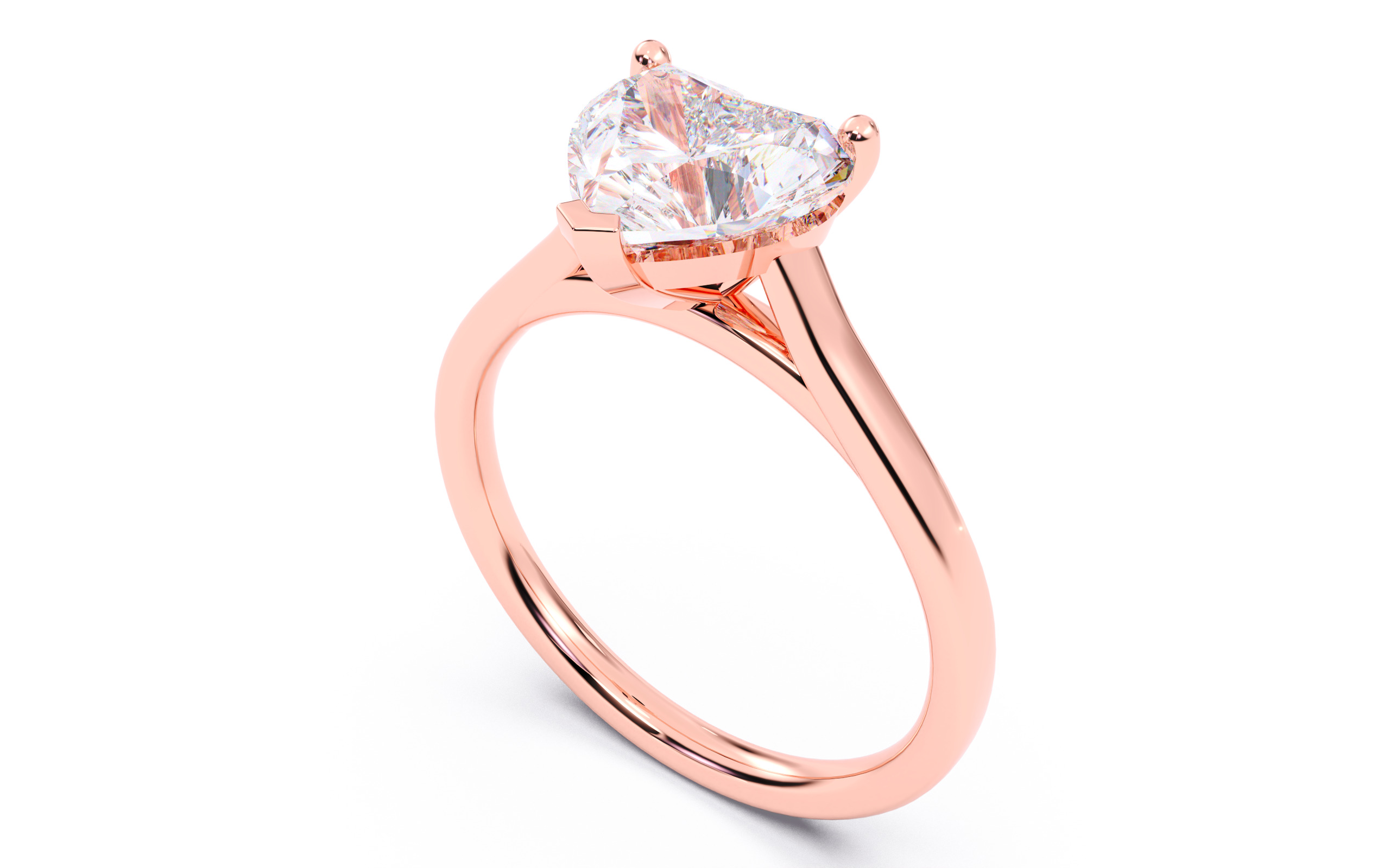 Heart Diamond Cathedral Setting Solitaire Diamond Ring 3D print model_7