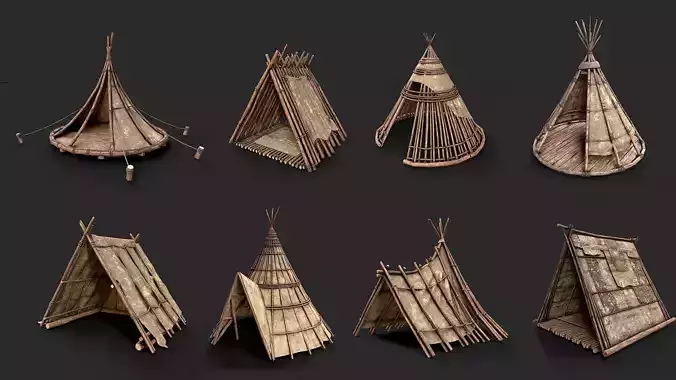 Primitive Wood and Fabric Tent Shelter Collection