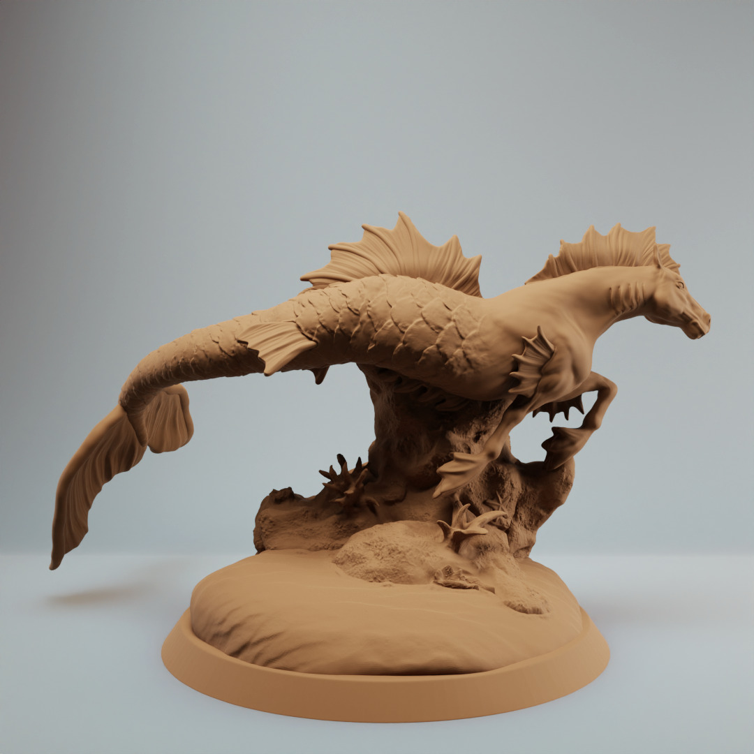 Hippocampus mythology seahorse swimming - pre supported 3D print model_3