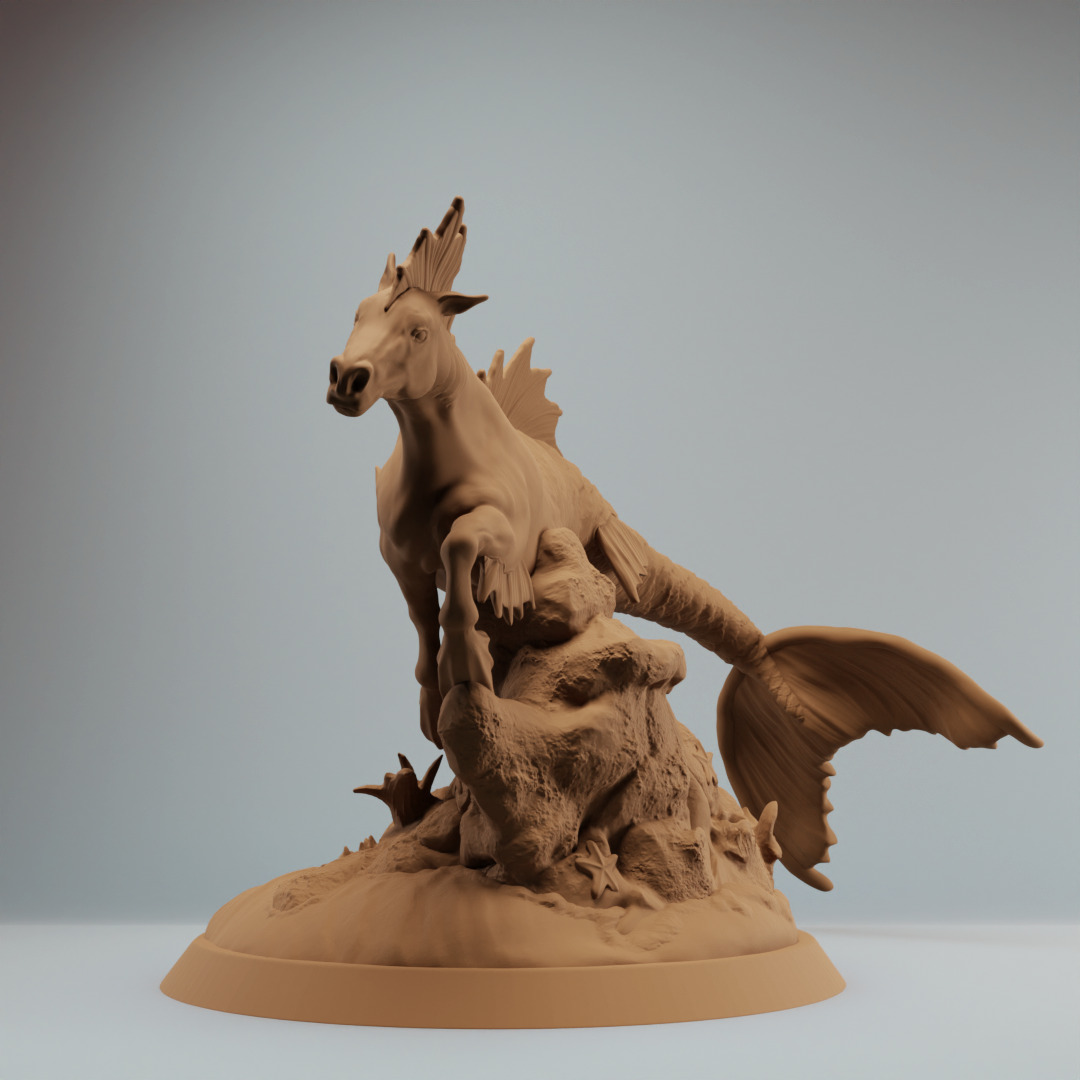 Hippocampus mythology seahorse swimming - pre supported 3D print model_1