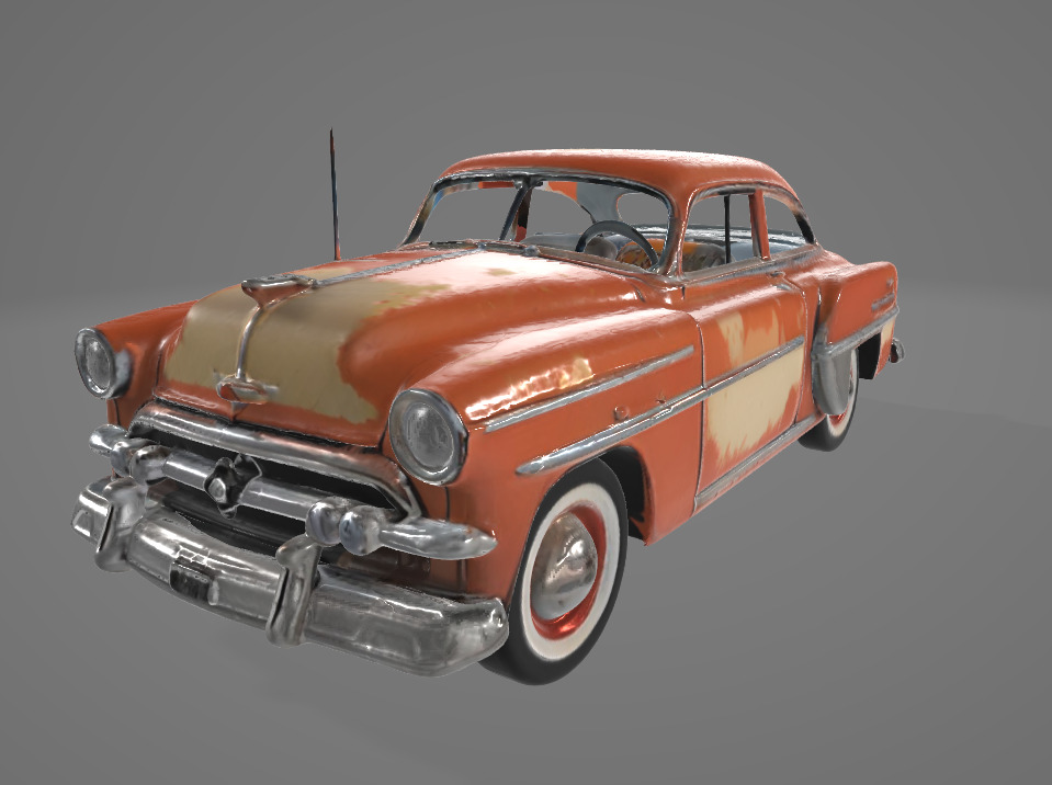 Retro 1950s Car 3D Model - Vintage Design with Rough Edges Low-poly 3D model_2