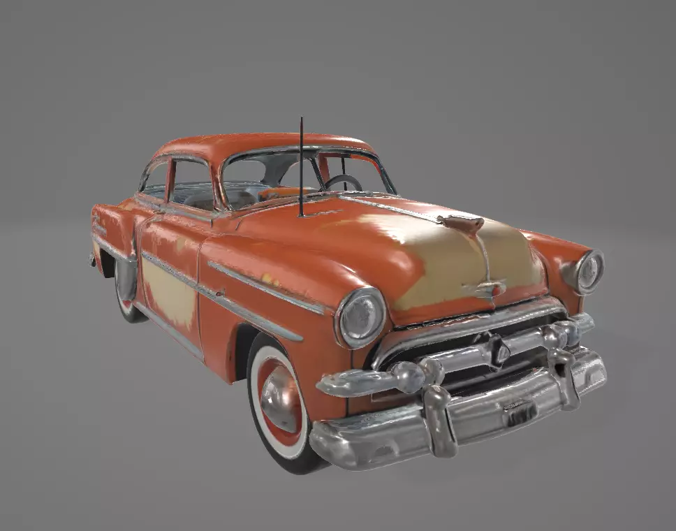 Retro 1950s Car 3D Model - Vintage Design with Rough Edges Low-poly 3D model_0