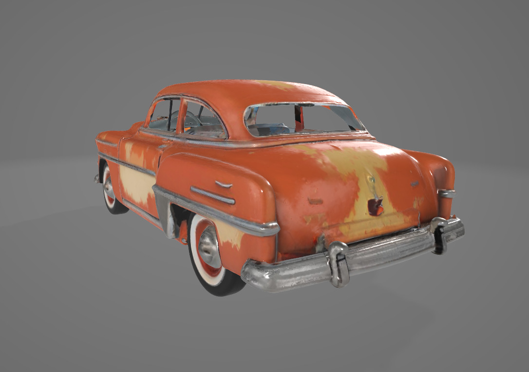 Retro 1950s Car 3D Model - Vintage Design with Rough Edges Low-poly 3D model_4