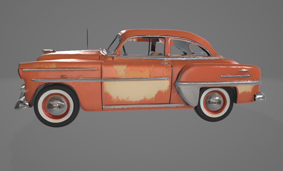 Retro 1950s Car 3D Model - Vintage Design with Rough Edges Low-poly 3D model_3