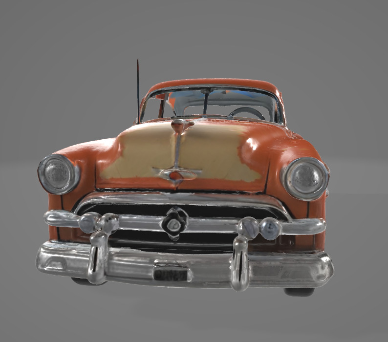 Retro 1950s Car 3D Model - Vintage Design with Rough Edges Low-poly 3D model_1