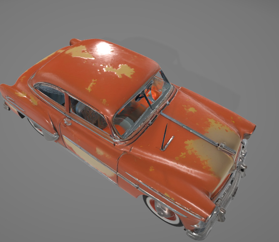 Retro 1950s Car 3D Model - Vintage Design with Rough Edges Low-poly 3D model_8