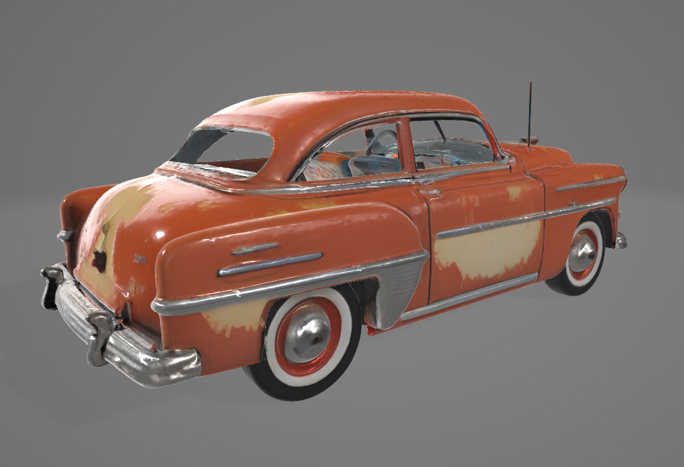 Retro 1950s Car 3D Model - Vintage Design with Rough Edges Low-poly 3D model_6