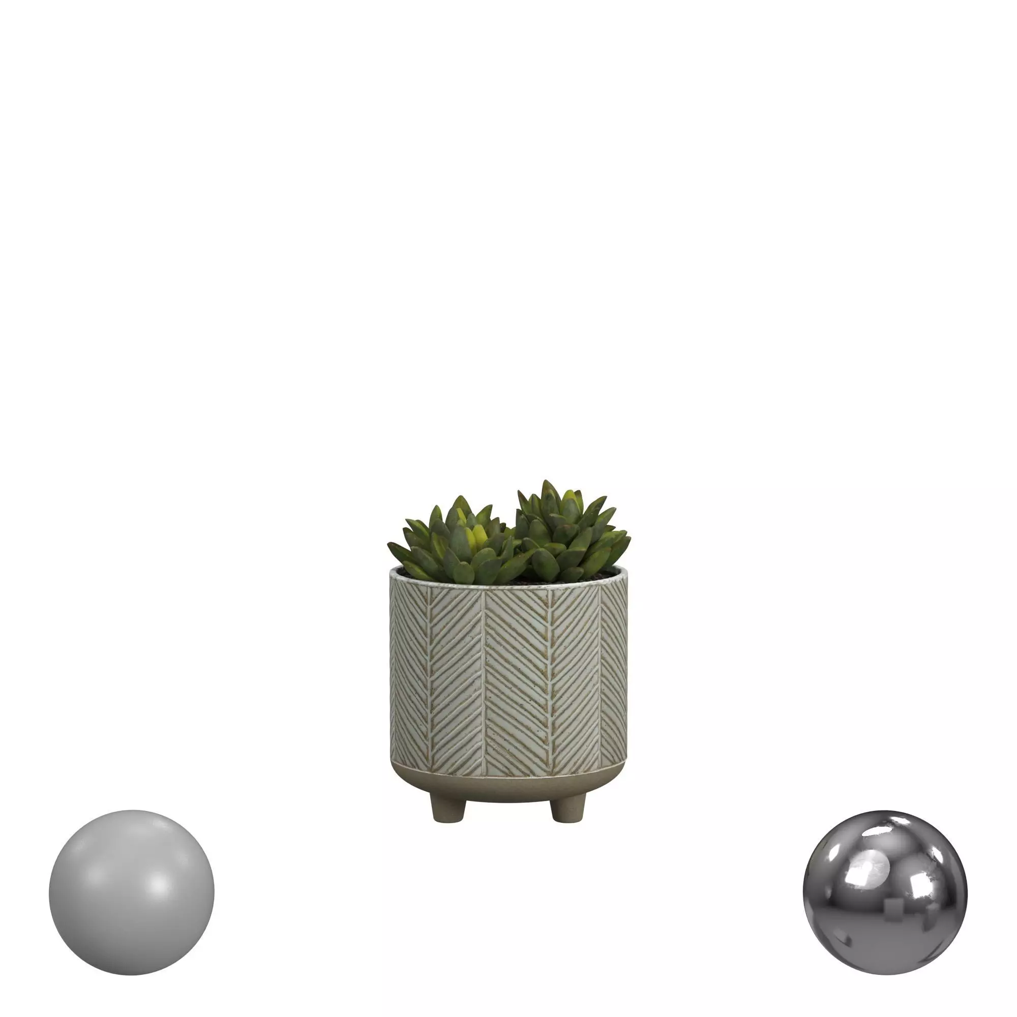 Succulents in Chevron Stoneware Planter 3D model_0