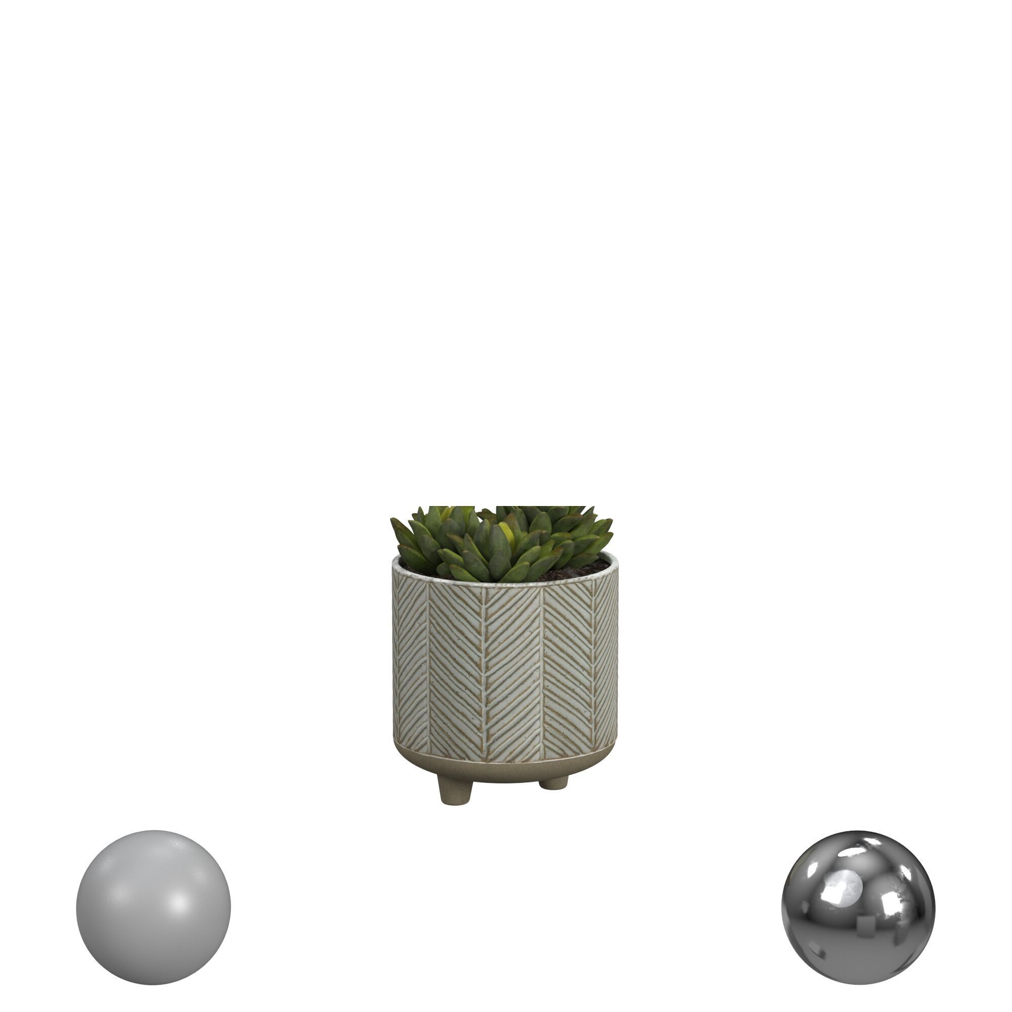 Succulents in Chevron Stoneware Planter 3D model_1