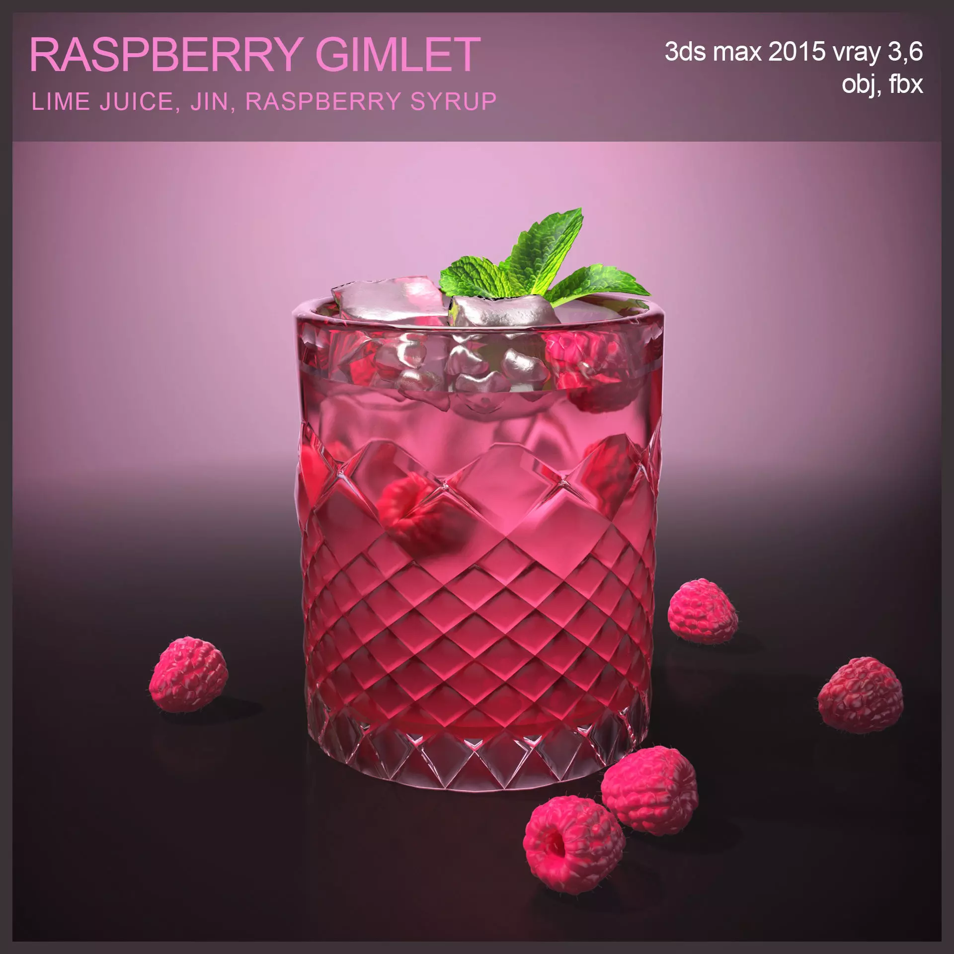 Raspberry gimlet cocktail 3D model_0