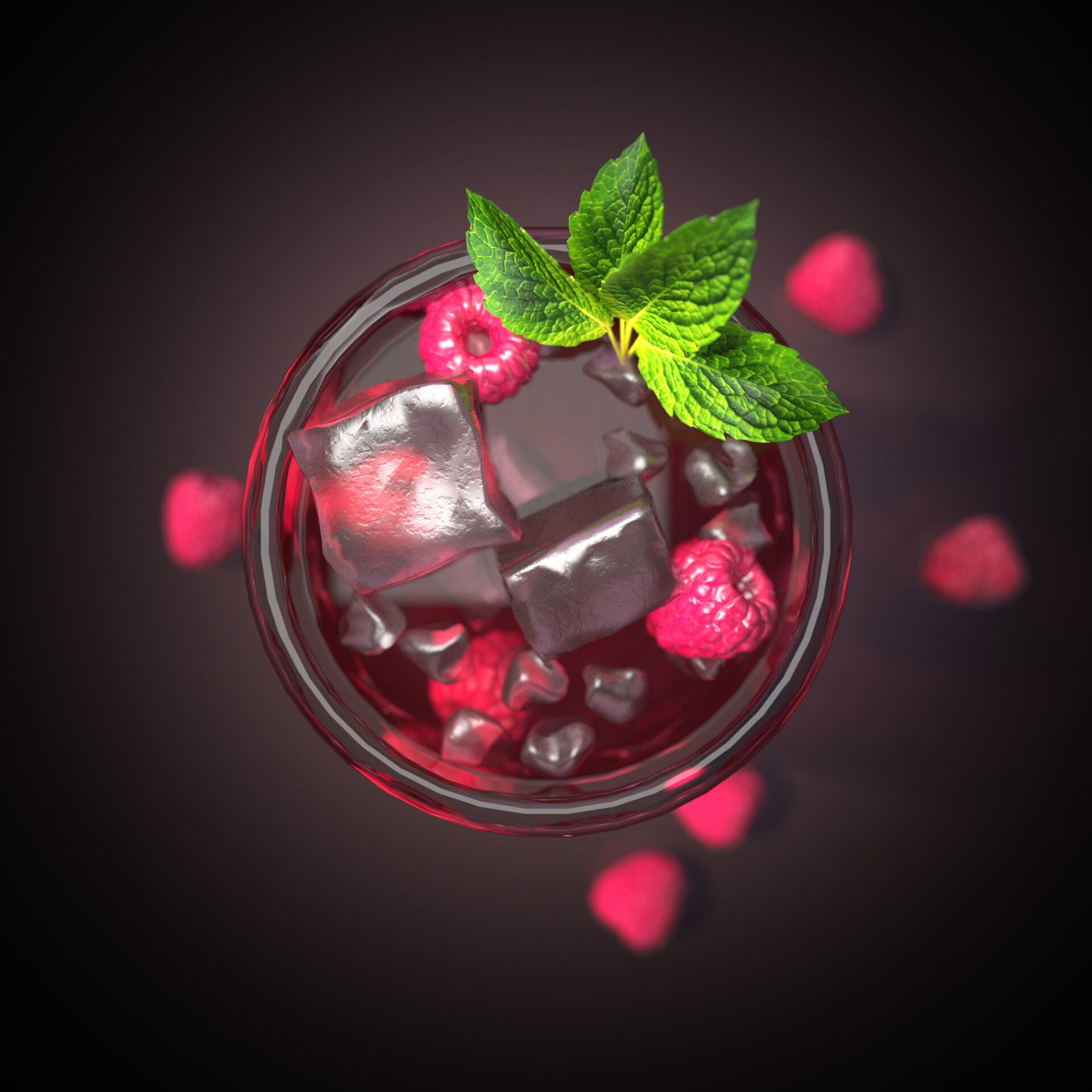 Raspberry gimlet cocktail 3D model_1