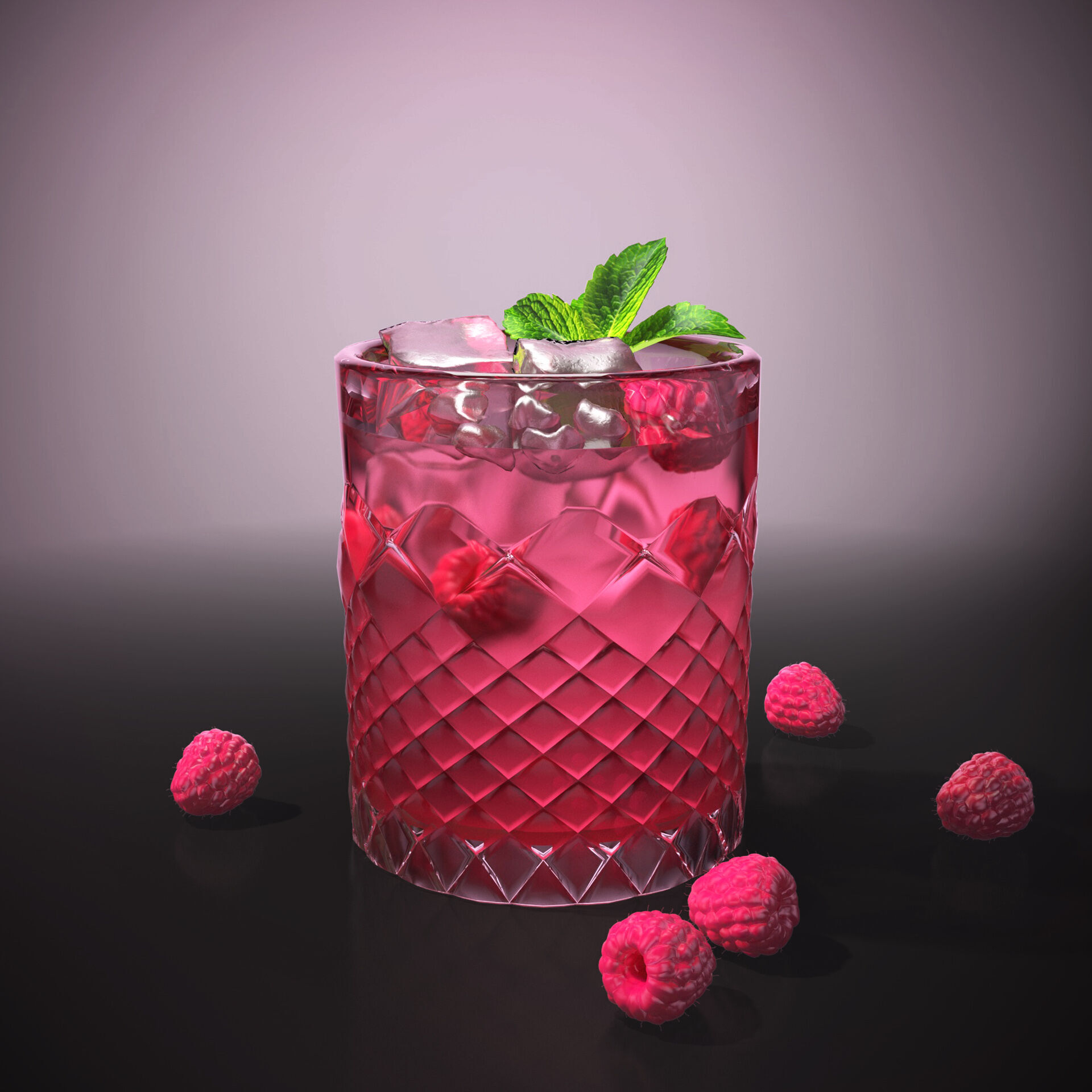 Raspberry gimlet cocktail 3D model_2