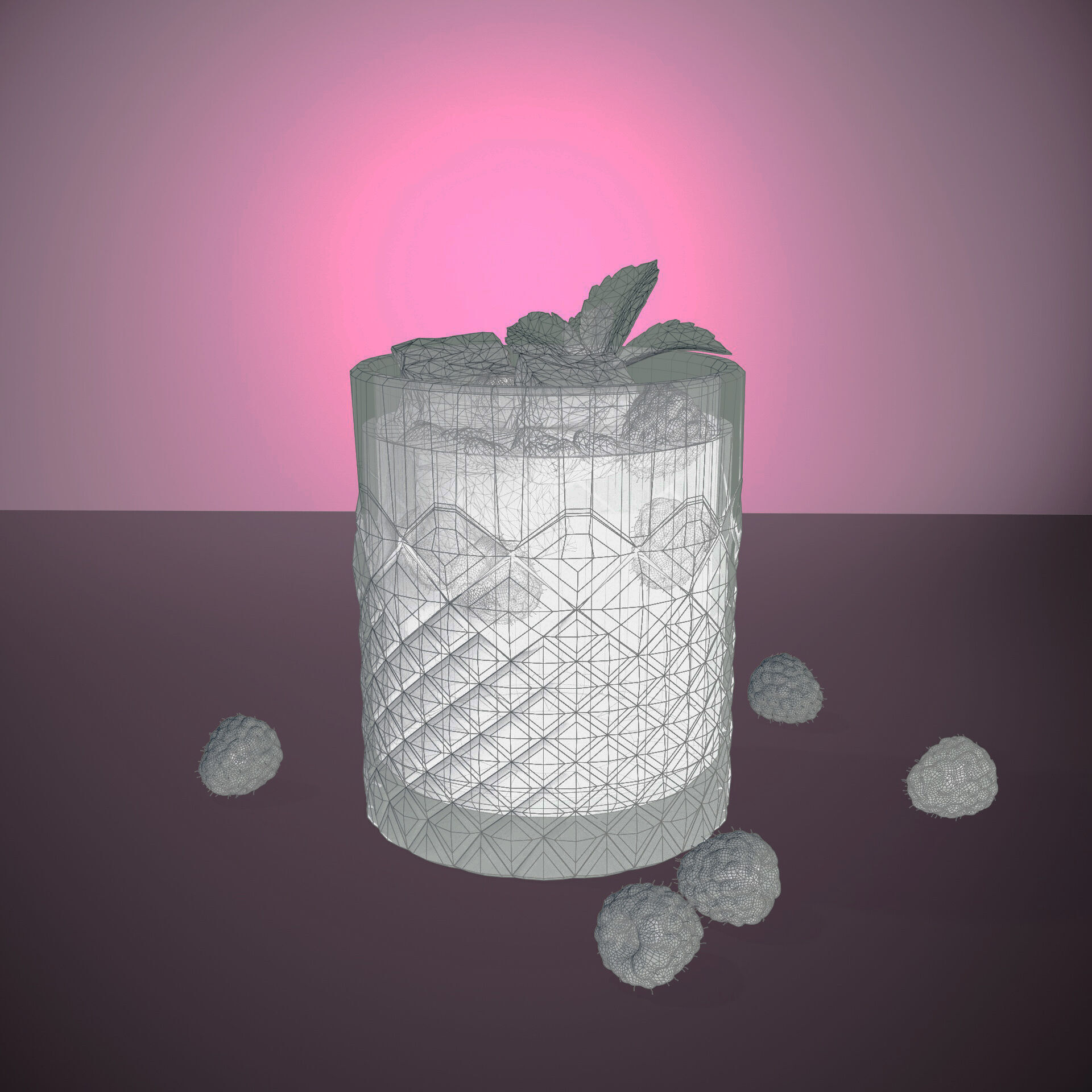Raspberry gimlet cocktail 3D model_5