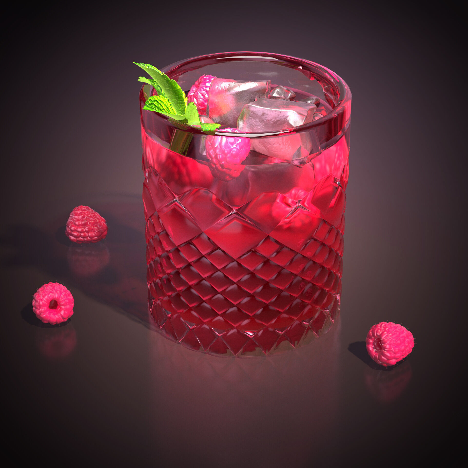 Raspberry gimlet cocktail 3D model_3