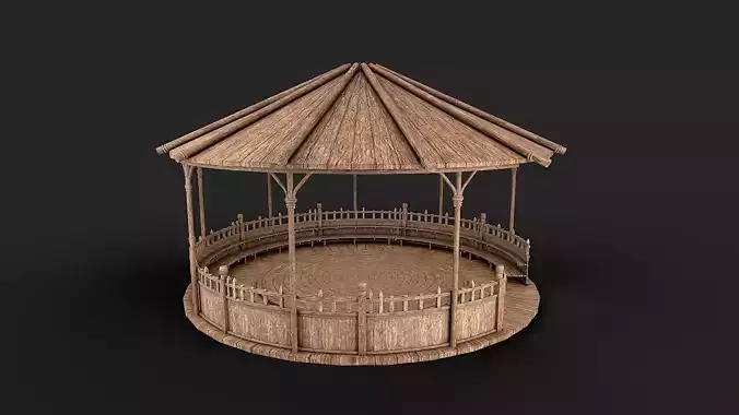 Circular Wooden Platform Arena Low Poly PBR